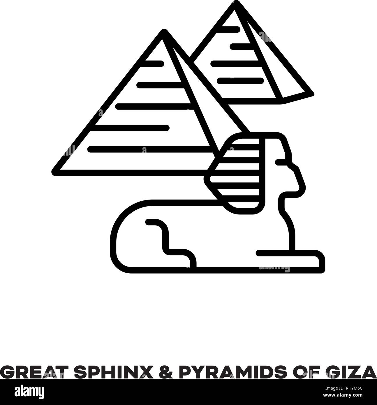 Große Sphinx und die Pyramiden von Gizeh in Ägypten vektor Symbol Leitung. Internationale Sehenswürdigkeiten und Tourismus Symbol. Stock Vektor