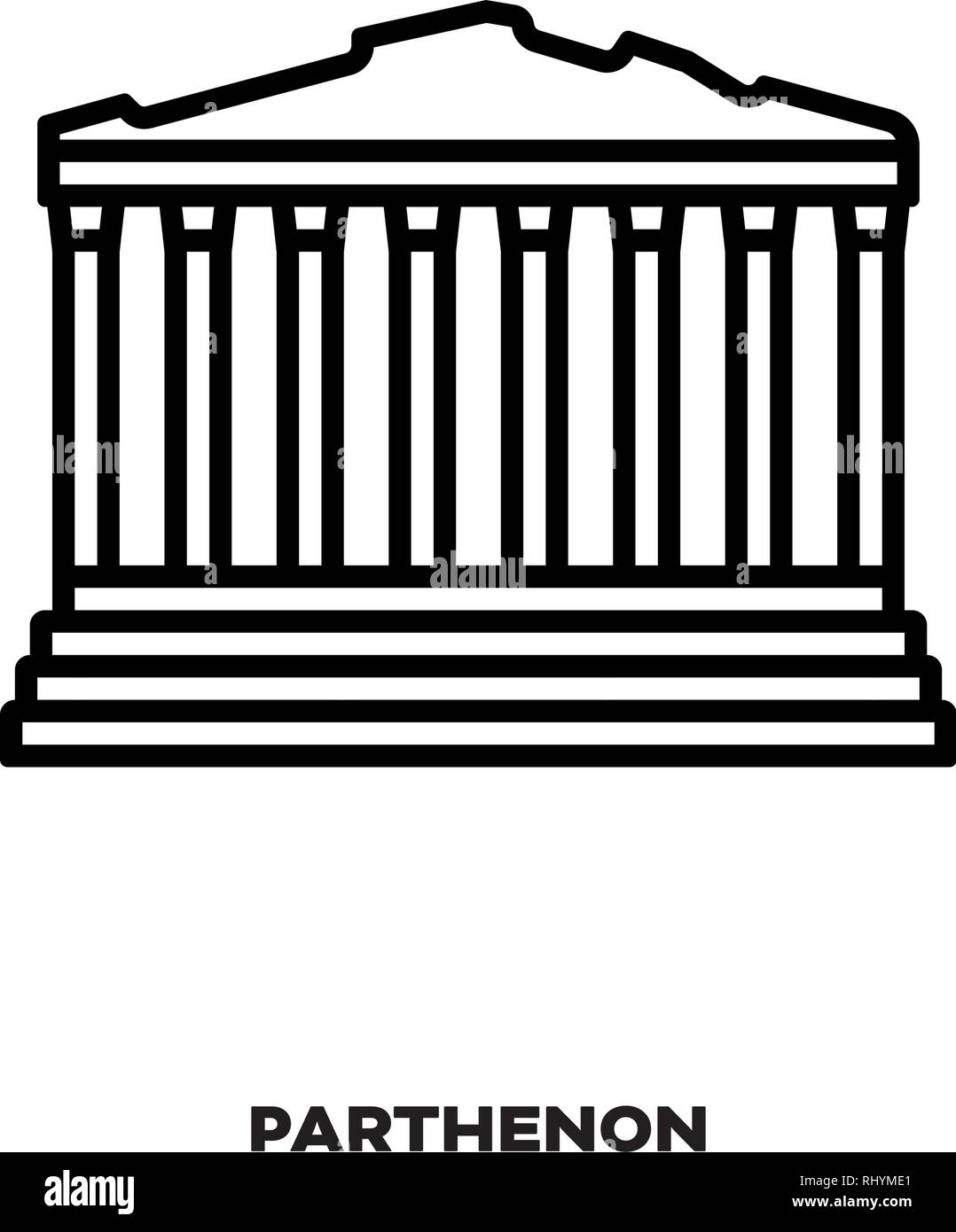 Parthenon Tempel auf der Akropolis Zitadelle, Athen, Griechenland, Vektor Symbol Leitung. Internationale Sehenswürdigkeiten und Tourismus Symbol. Stock Vektor