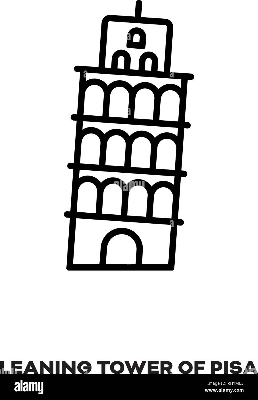 Schiefe Turm von Pisa, Italien, Vektor Symbol Leitung. Internationale Sehenswürdigkeiten und Tourismus Symbol. Stock Vektor