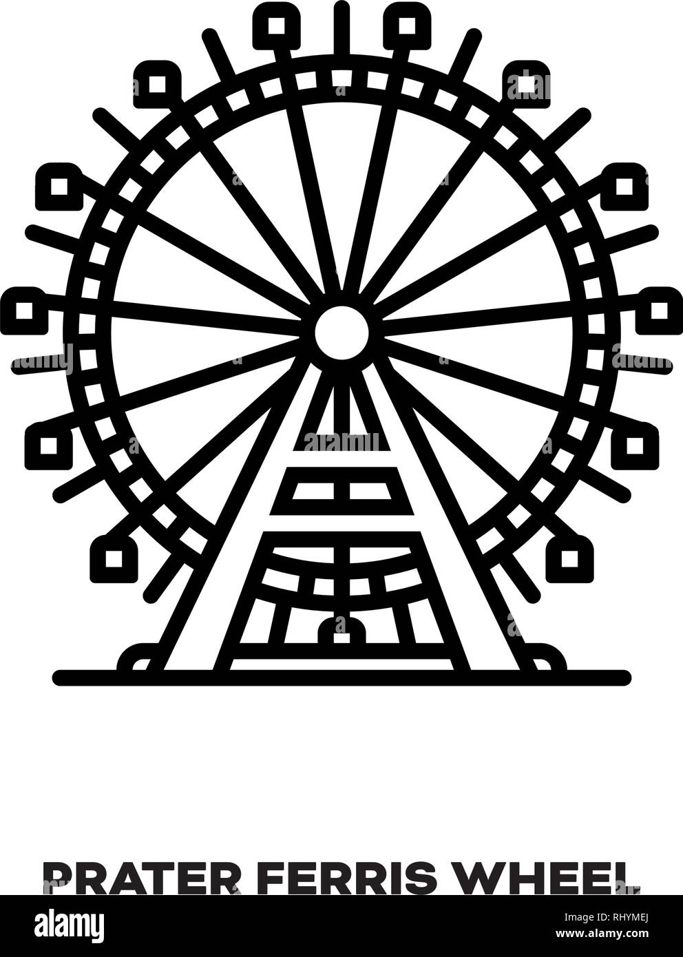 Riesenrad im Prater, Wien, Österreich, Vektor Symbol Leitung. Internationale Sehenswürdigkeiten und Tourismus Symbol. Stock Vektor