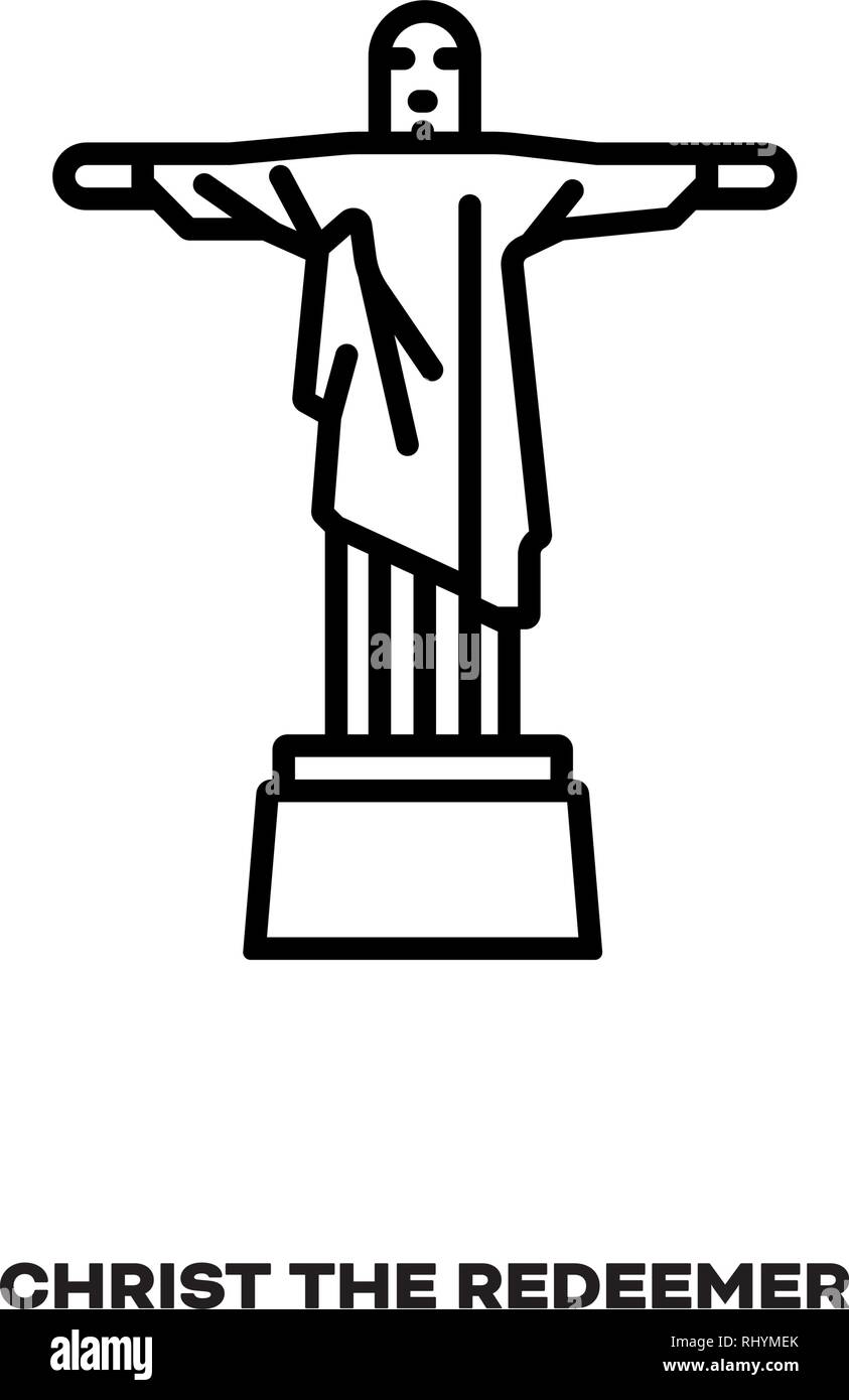 Statue von Christus dem Erlöser bei Rio de Janeiro, Brasilien, Vektor Symbol Leitung. Internationale Sehenswürdigkeiten und Tourismus Symbol. Stock Vektor