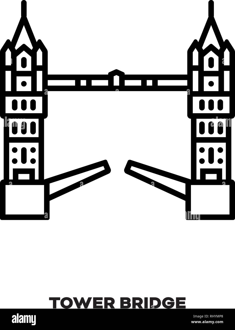 Die Tower Bridge in London, England, Vereinigtes Königreich vektor Symbol Leitung. Internationale Sehenswürdigkeiten und Tourismus Symbol. Stock Vektor