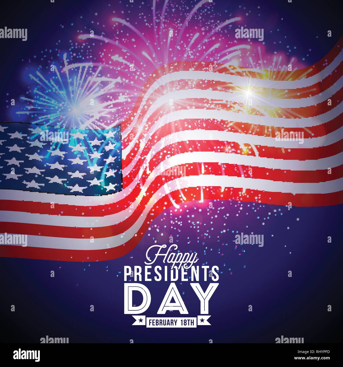 Happy Präsidenten Tag der USA Vector Illustration. Feier Design mit Flagge und Typografie Buchstabe auf Feuerwerk Hintergrund für Banner, Begrüßung Stock Vektor
