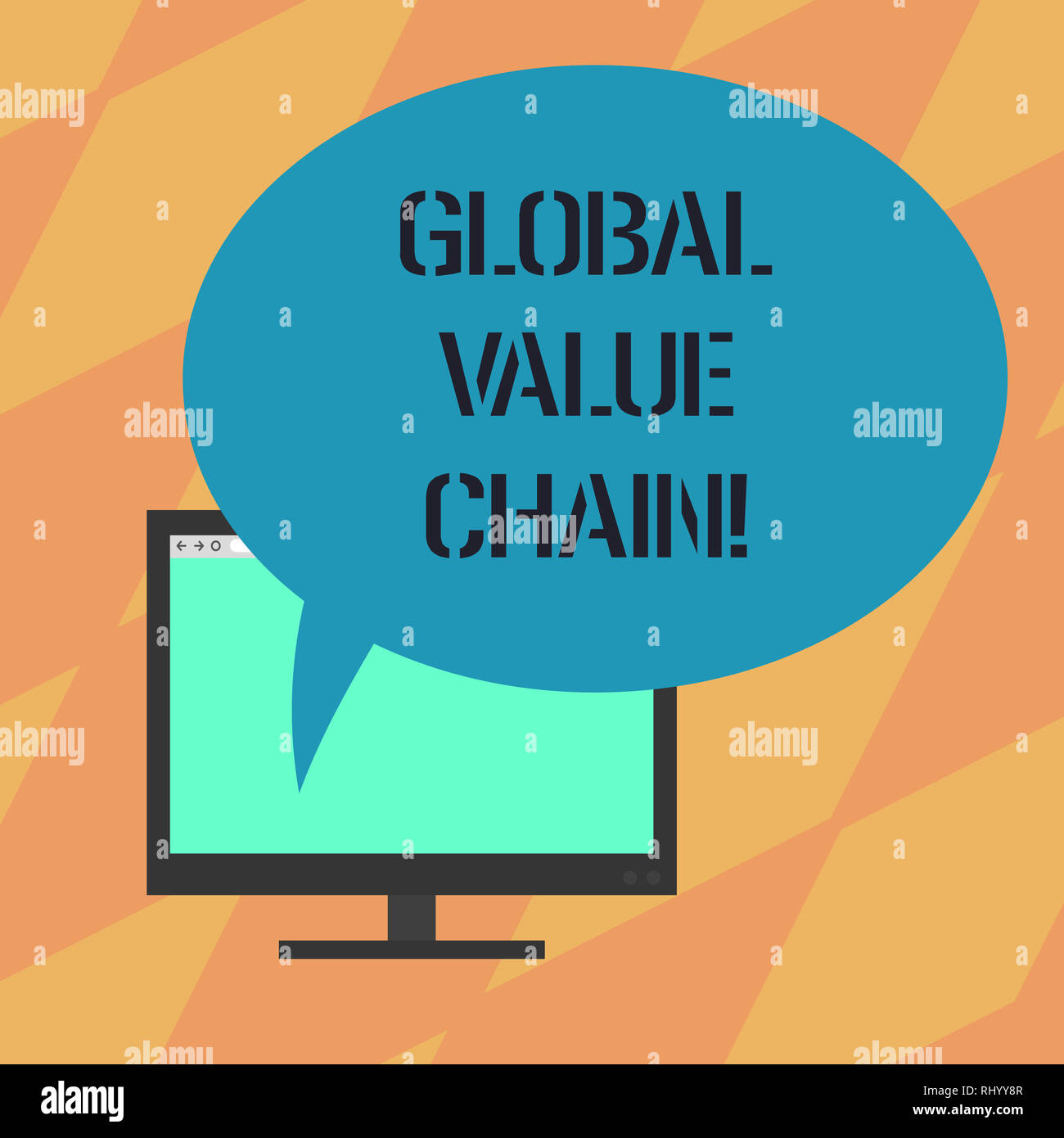 Text Zeichen angezeigt Globale Wertschöpfungskette. Konzeptionelle Foto mit Tätigkeiten in der Produktion Gut oder eine Dienstleistung montiert Computer Monitor Leerer Bildschirm beteiligt Stockfoto