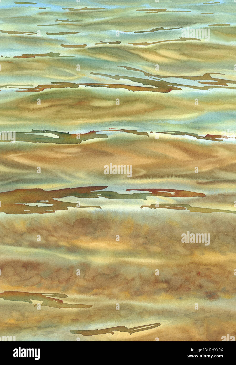 Sonnige Meer mit transparenten Wellen Aquarell Hintergrund Stockfoto