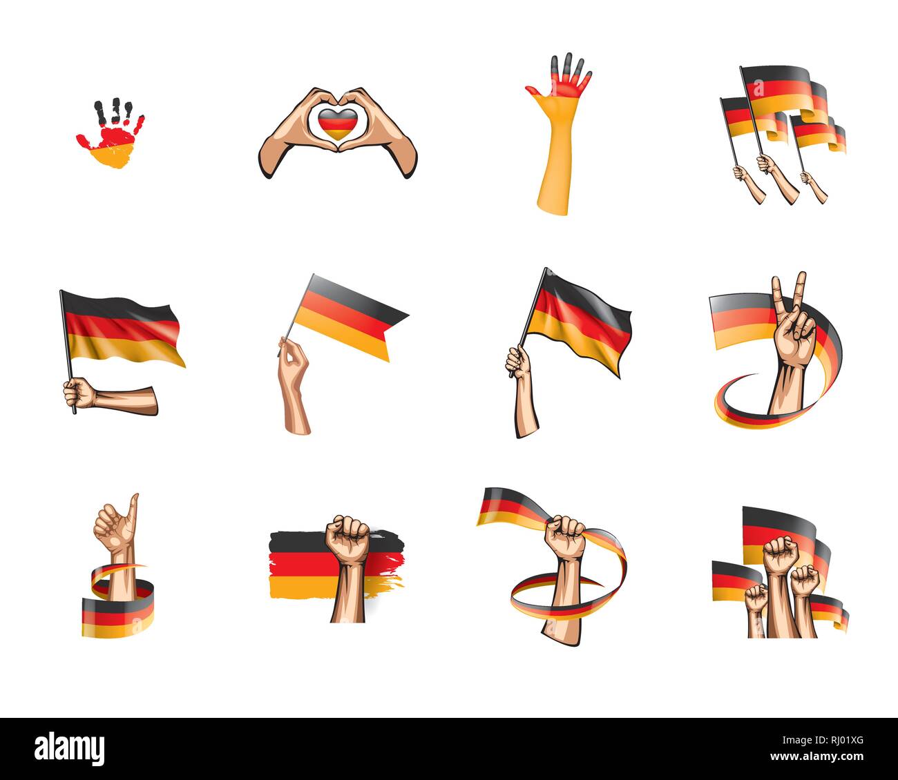 Deutschland Fahne und Hand auf weißem Hintergrund. Vector Illustration Stock Vektor