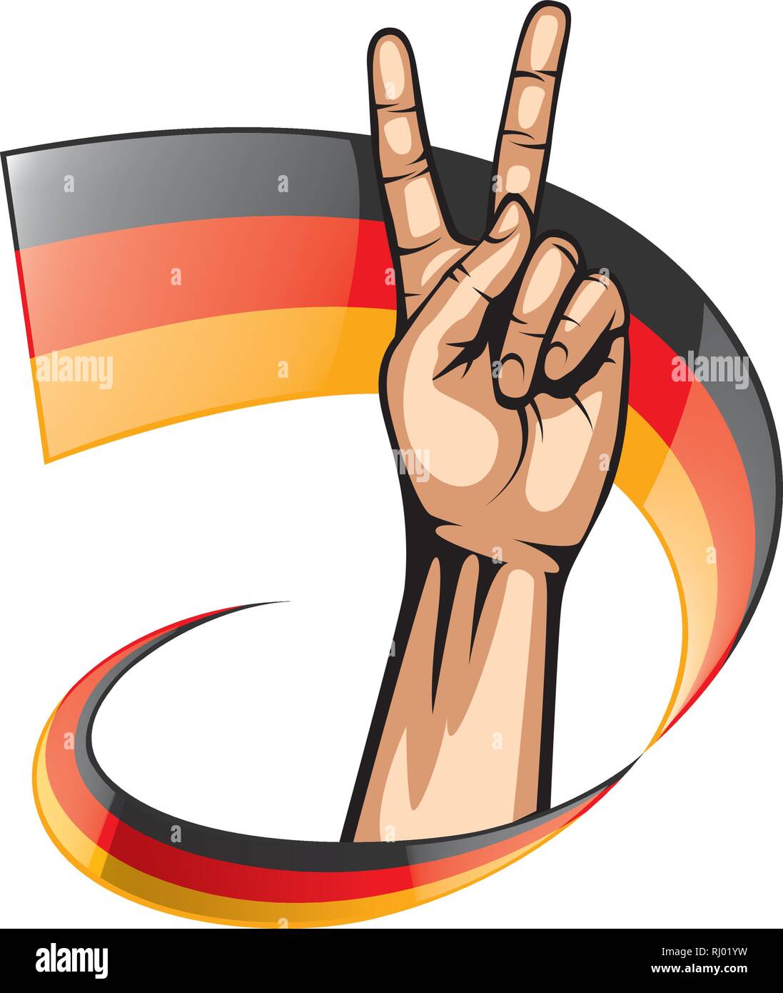 Deutschland Fahne und Hand auf weißem Hintergrund. Vector Illustration Stock Vektor