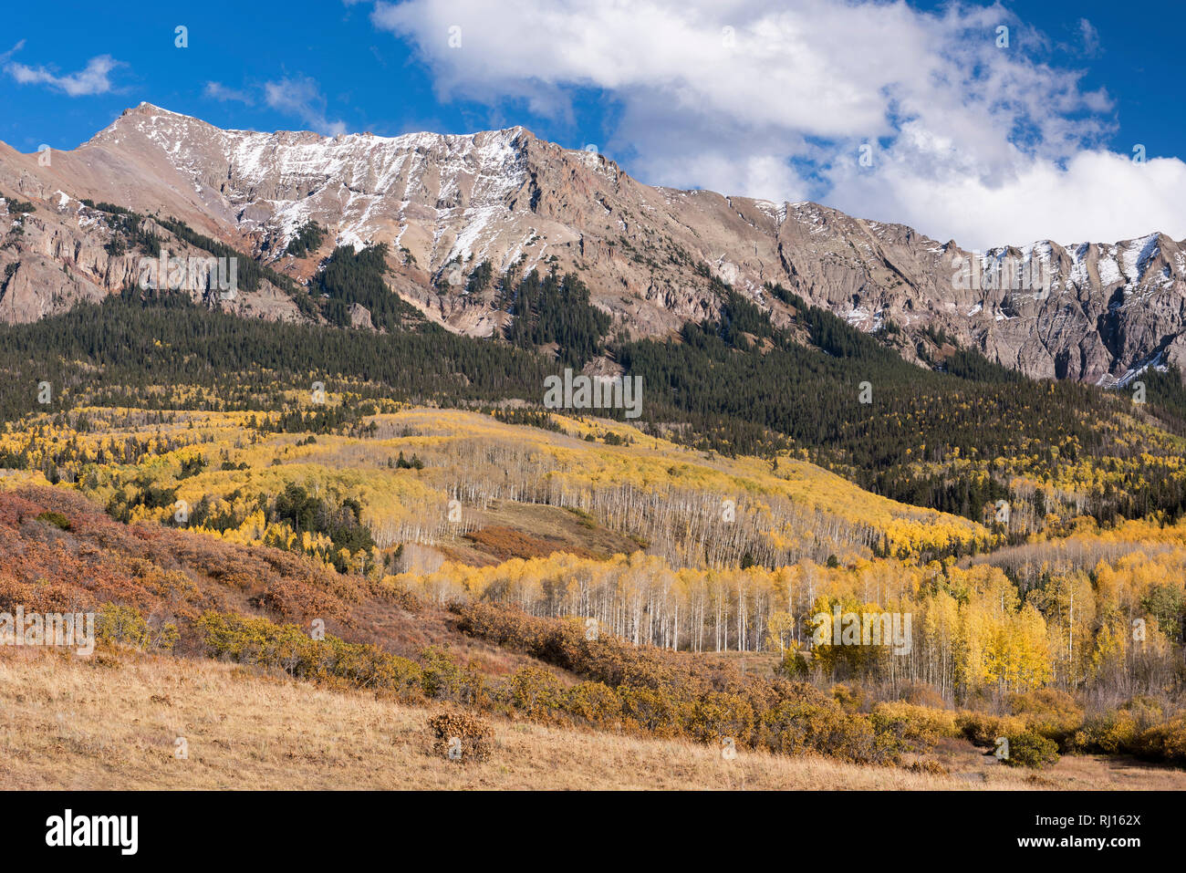 Die sneffels Bergkette im frühen Herbst gesehen aus dem letzten Dollar Straße entlang der Dallas Divide, Colorado. Stockfoto