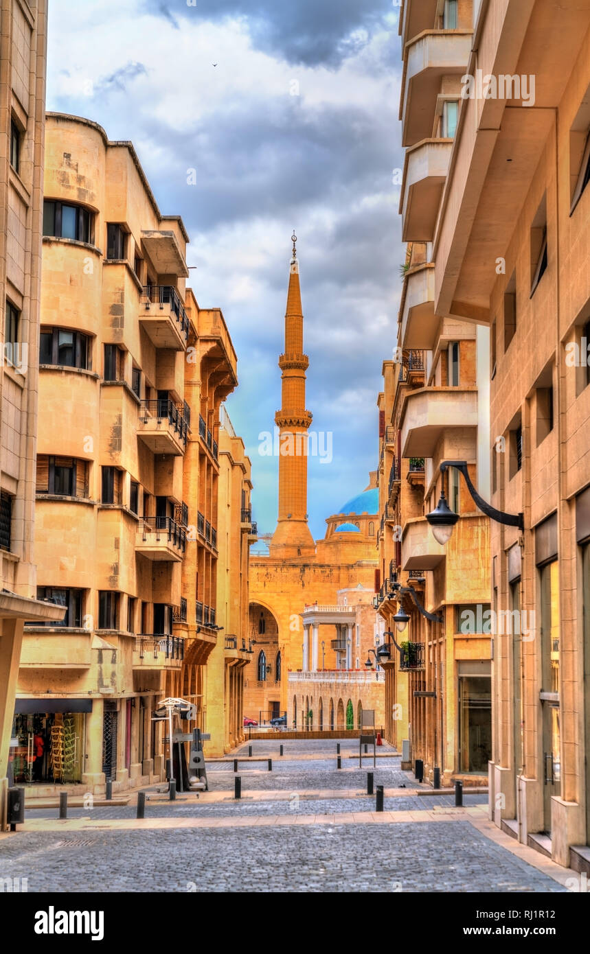 Minarett der Mohammad Al-Amin Moschee in Beirut, Libanon Stockfoto