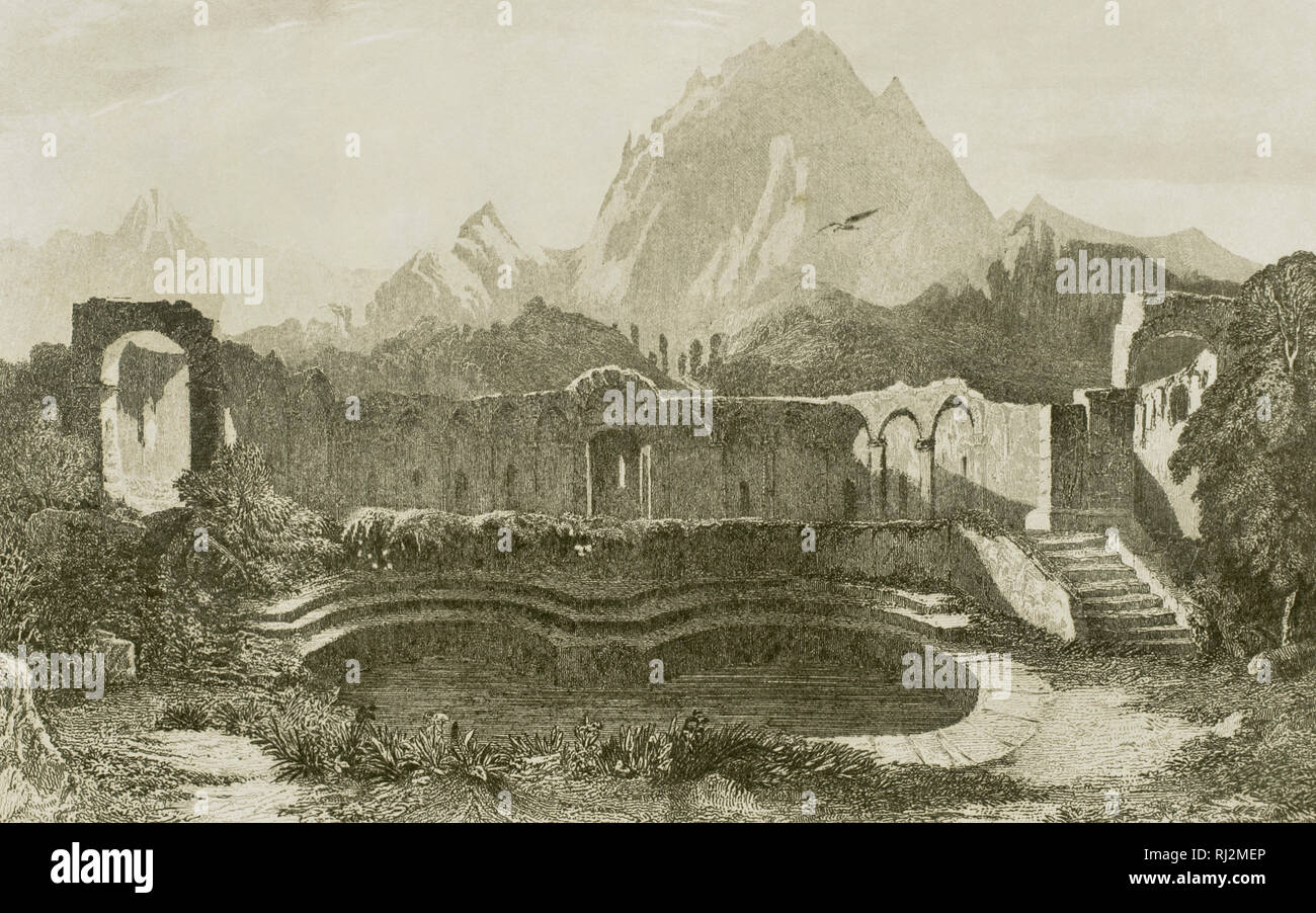 Tunesien. Zawan Bäder. Lemaitre Direxit. Gravur. Panorama Universal. Geschichte von Karthago, 1850. Stockfoto