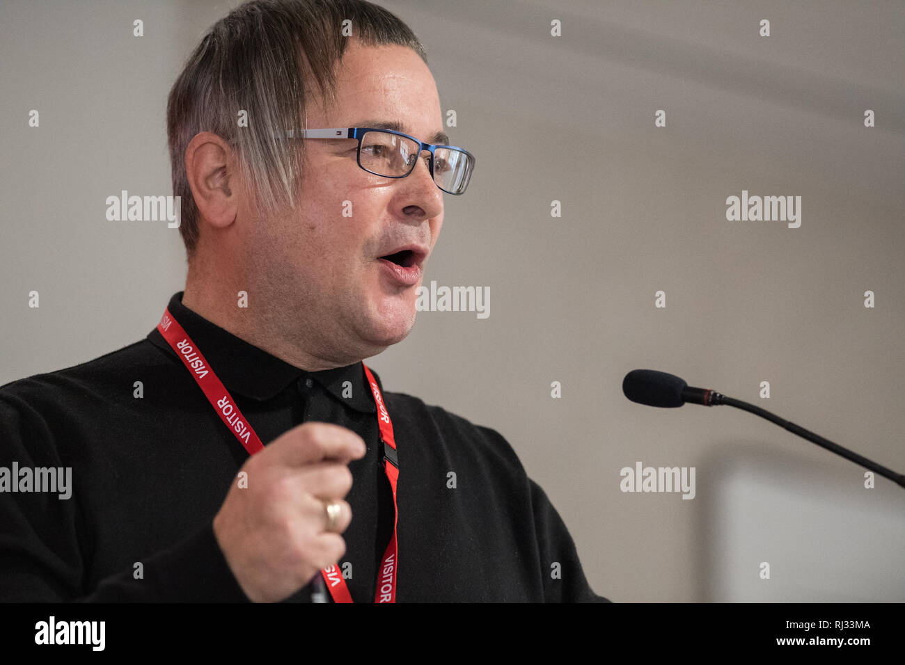 Lee Barron Regionalsekretär für die Midlands TUC auf den East Midlands Labour Party 2019 Konferenz in Nottingham, Großbritannien Stockfoto