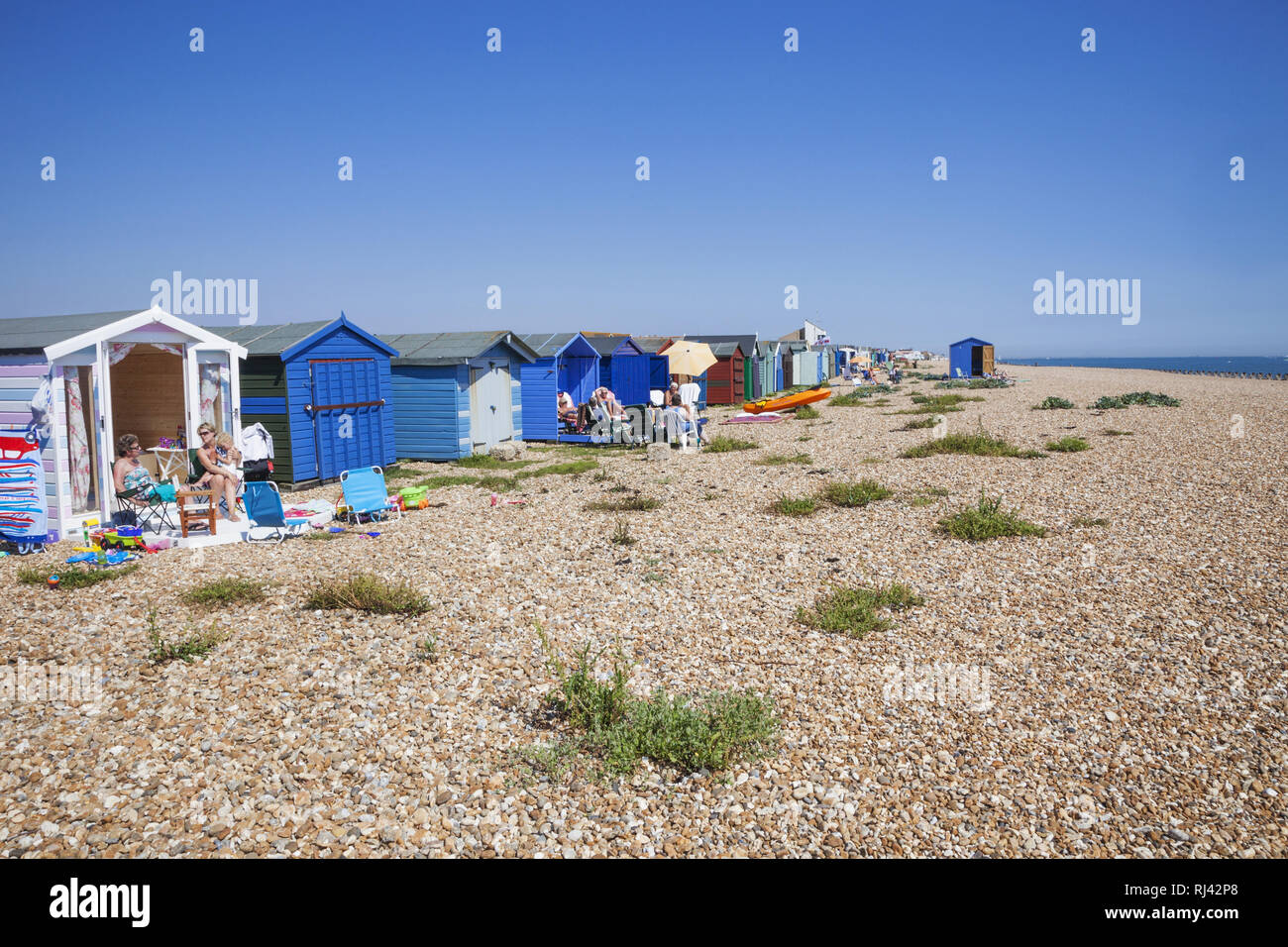 England, Hampshire, Hayling Island, Strang, Strandh‰uschen, Stockfoto