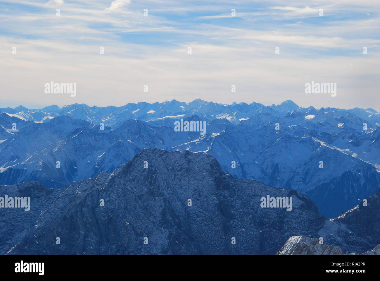 Deutschland, Bayern, Werdenfelser, Zugspitze, Alpenpanorama, Berggipfel, Stockfoto