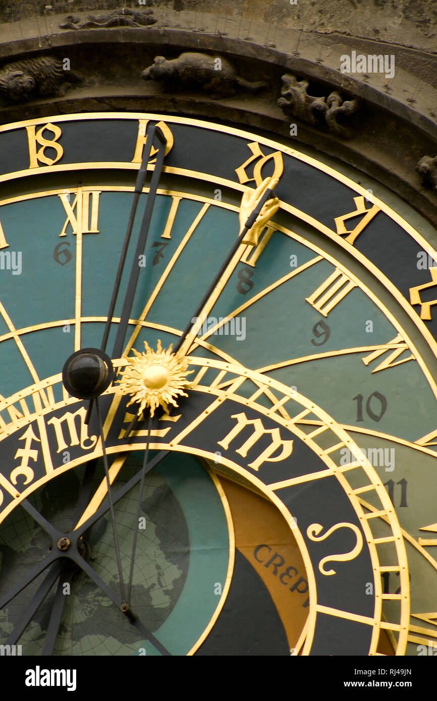 Detail der Astrologische Uhr in der Prager Altstadt. Stockfoto