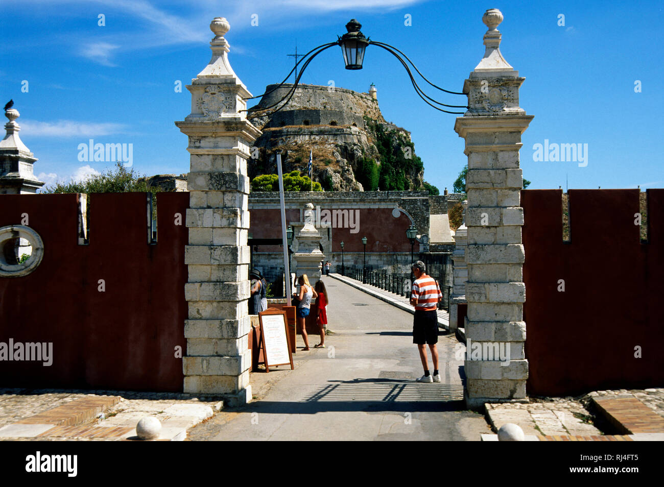 Kerkyra, Eingang, Dekostoffe, Festung Stockfoto