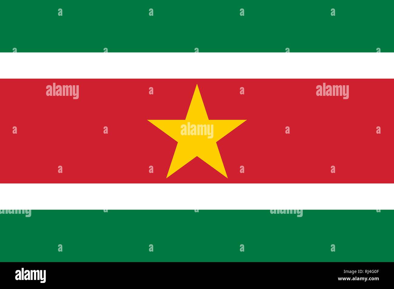 Vektor Bild der Flagge Suriname. Auf der Grundlage der Offiziellen und dem genauen Flagge Suriname Abmessungen (3:2) & Farben (356 C, 186 C, Weiß und 116 C) Stock Vektor