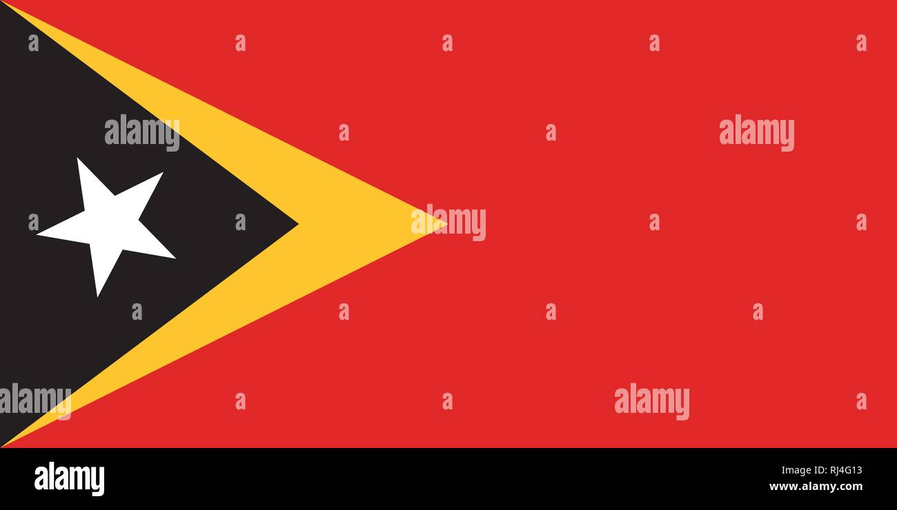 Vektorbild von Timor-leste Flagge. Auf der Grundlage der Offiziellen und dem genauen Timor-leste Fahne Abmessungen (2:1) und Farben (485 C, 123 C, Schwarze und Weiße) Stock Vektor