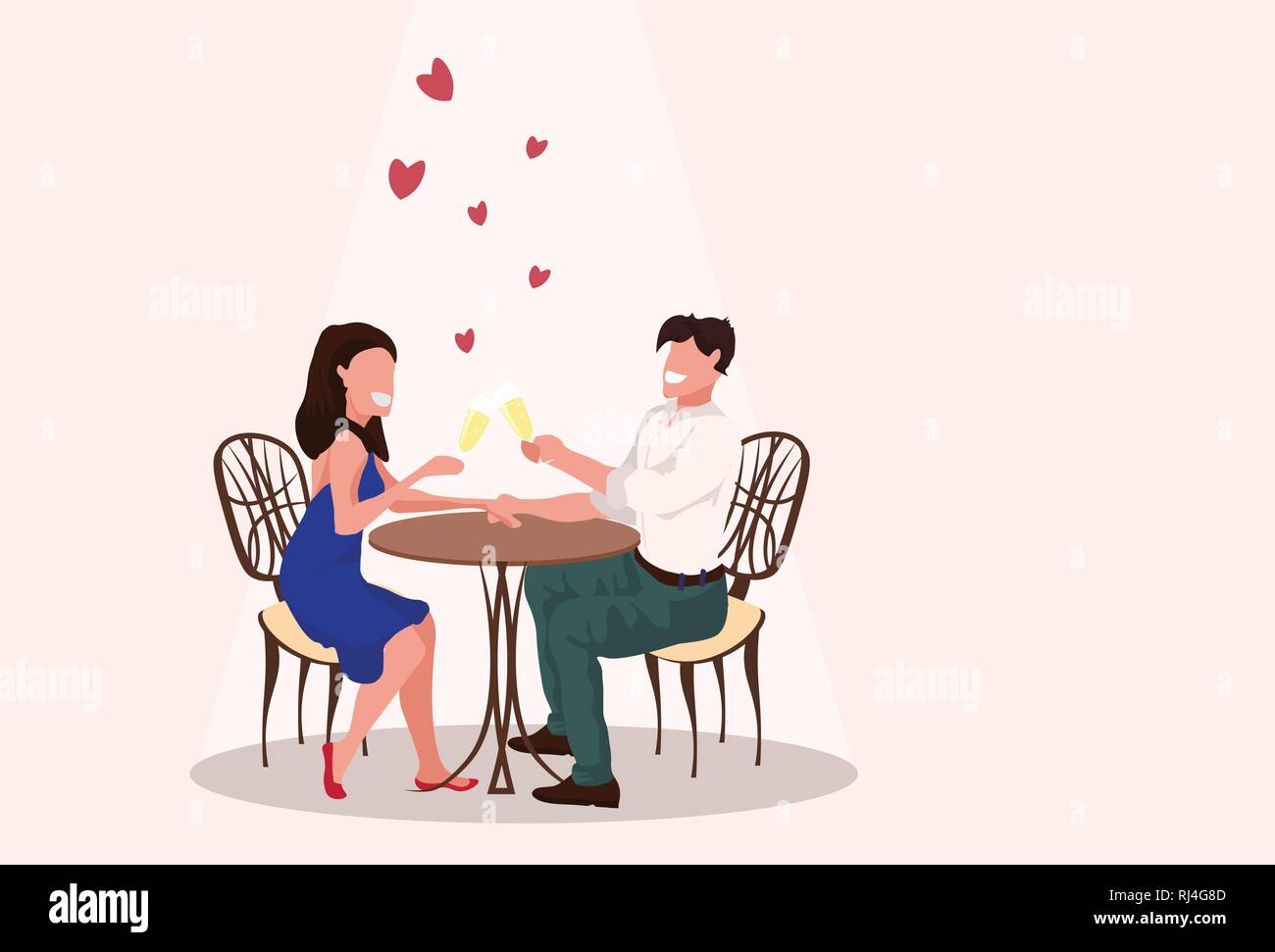Verliebtes Paar sitzen Cafe trinken Champagner happy valentines day Feier Konzept Mann Frau Liebhaber romantisches Date Beziehungen Stock Vektor