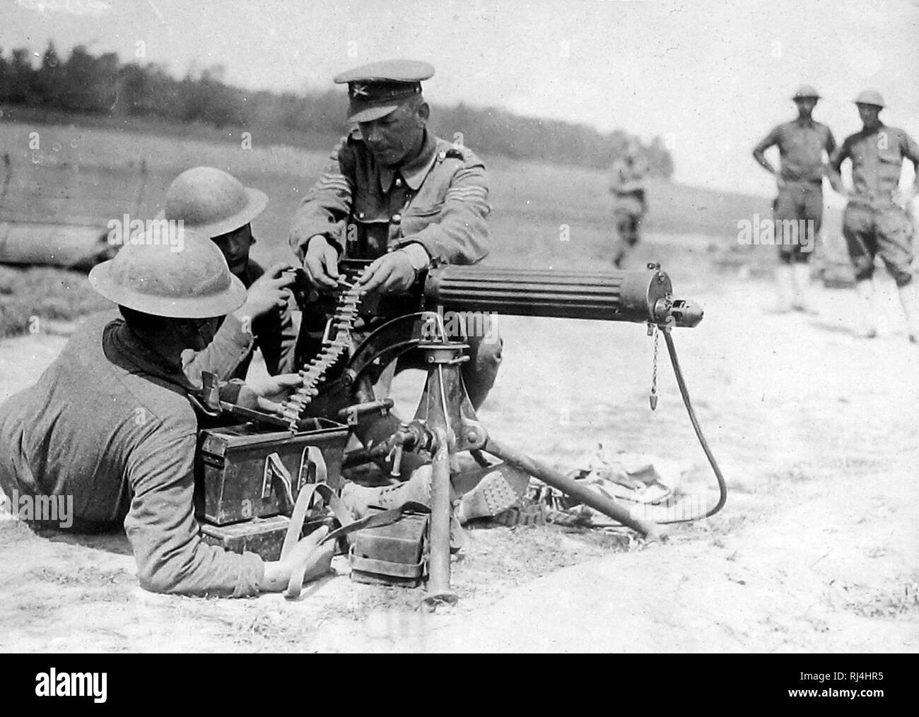 Machine Gun Training während WK1 Stockfoto