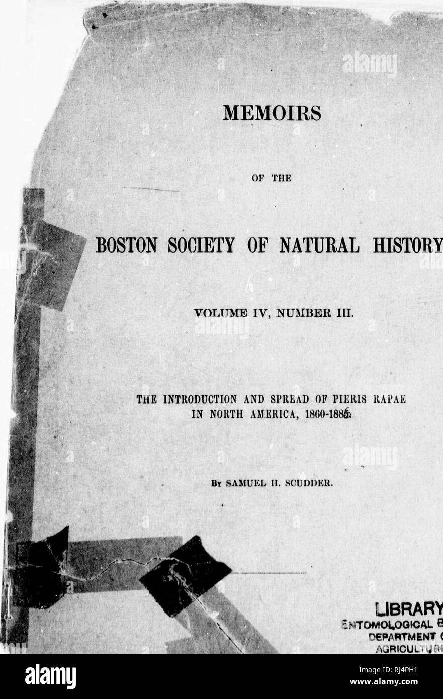 . Die Einführung und Verbreitung der Pieris rapae in Nordamerika, 1860-1885 [d. h. 1886] [microform]. Schmetterlinge; Kohl; Papillons; Chou. BOSTON GESELLSCHAFT FÜR NATURKUNDE; Band IV, Nummer III. Bitte beachten Sie, dass diese Bilder sind von der gescannten Seite Bilder, die digital für die Lesbarkeit verbessert haben mögen - Färbung und Aussehen dieser Abbildungen können nicht perfekt dem Original ähneln. extrahiert. Scudder, Samuel H. (Samuel Hubbard), 1837-1911; Boston Gesellschaft für Naturkunde. Boston: Boston Gesellschaft für Naturkunde Stockfoto