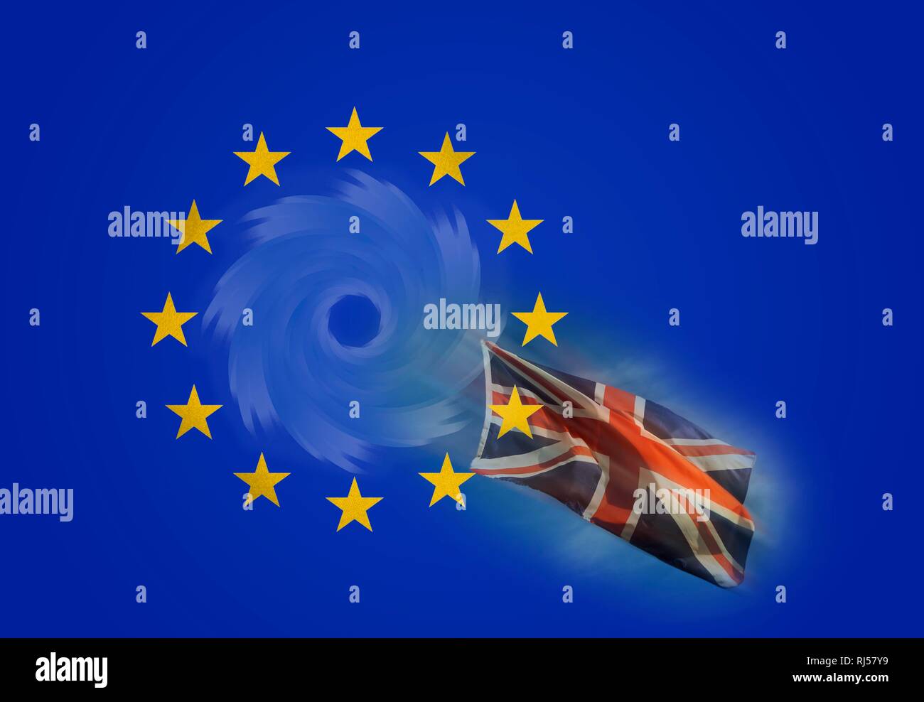 Brexit, die EU verlassen, Britische Flagge und Sterne im Vortex, Deutschland Stockfoto