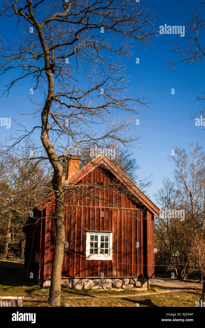 Typisch schwedische Holzh?tte, Skansen, Stockholm Stockfoto