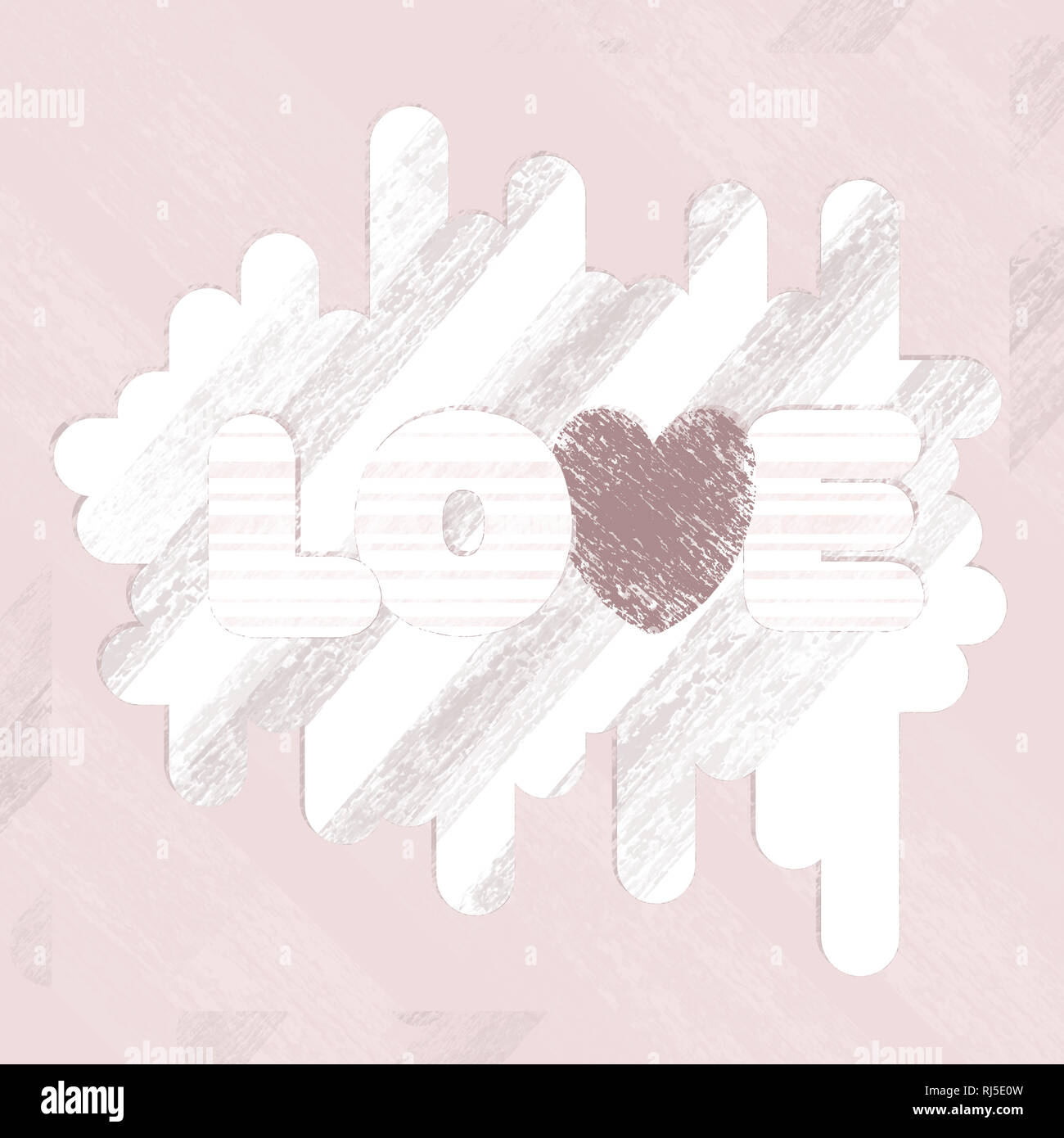 Abbildung: Mit dem Wort Liebe Herz Punkte und Streifen in verschiedenen Richtungen in der grunge Retro Stil in staubigen rosa Farbtönen für den Valentinstag Stockfoto
