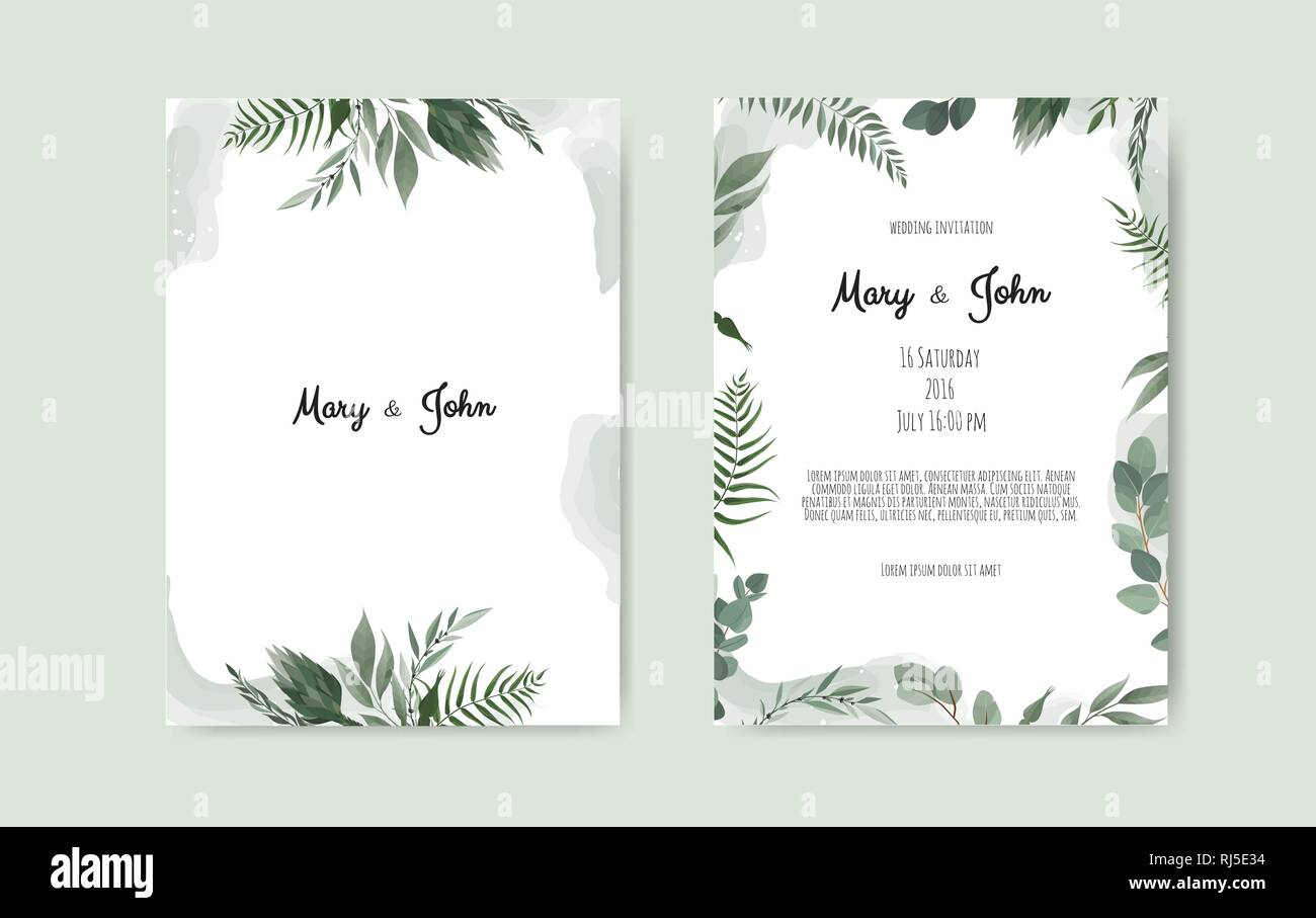 Botanische Hochzeit Einladungskarte Vorlage design, weiß und rosa Blumen auf weißem Hintergrund. Stock Vektor