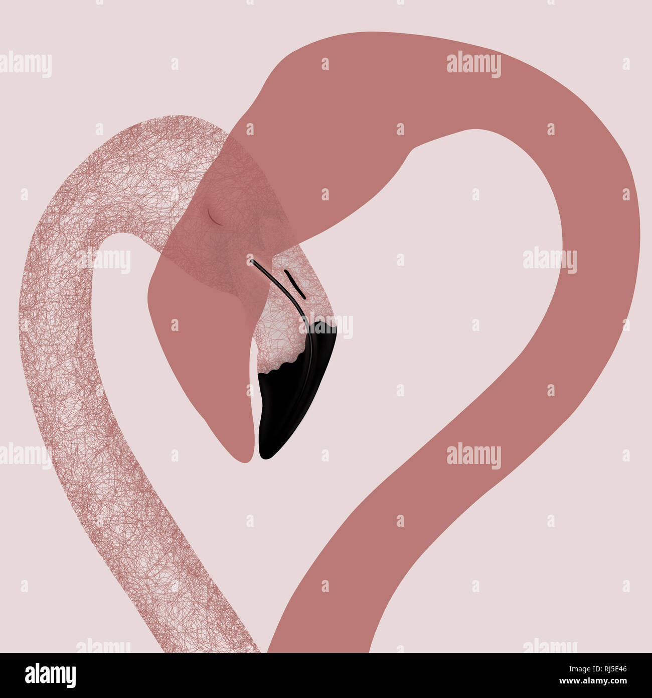 Abstrakte Illustration für Valentinstag zwei staubigen rosa Flamingos Stockfoto