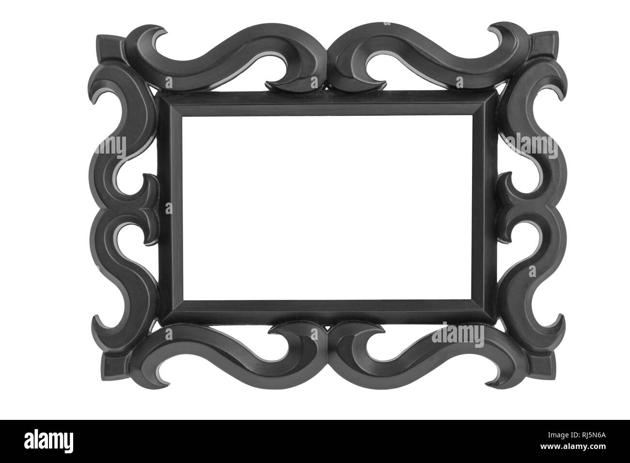 Moderne Kunststoff hell schwarz Bilderrahmen mit antiken Styling auf weißem Hintergrund. Stockfoto