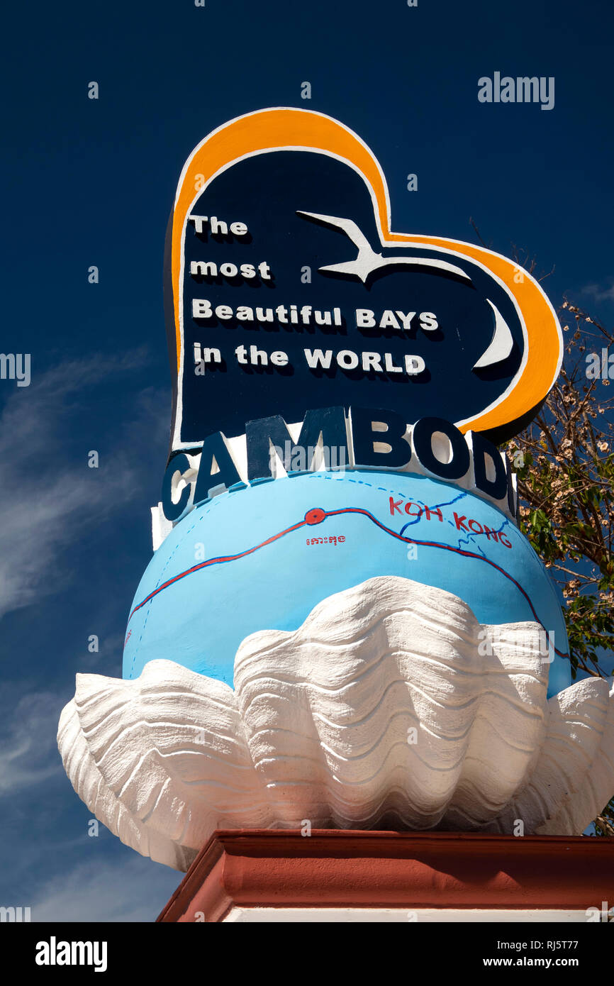 Kambodscha, Preah Koh Kong, krong Khemara Phoumin, Koh Kong Provinz, der Rising Star des Südwestens, Monument, das neben Prek Kaoh Pao Fluss Stockfoto