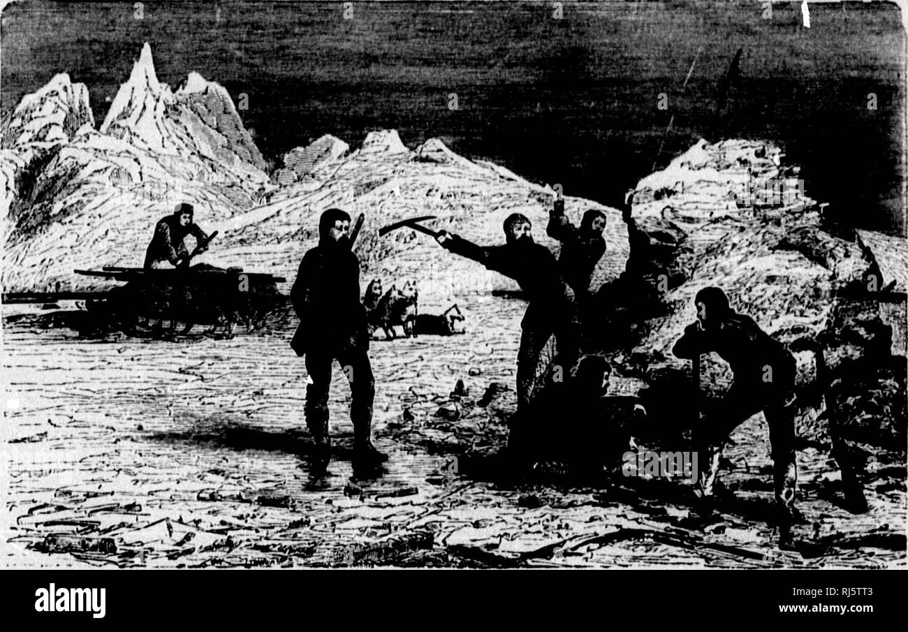 . Die arktische Welt: seine Pflanzen, Tiere und natürliche Phänomene [microform]: Eine Historische Skizze des Arktischen Entdeckung bis in die britische Polar Expedition: 1875-76. Britische Polarexpedition, 1875-76; Britische Polarexpedition, 1875-76; Zoologie; Zoologie. Die OAIRN AUF SIEG. MS William's Land, am 12. September. Im Mai 1847, Leutnant Graham Moore und Herr des Voeux landete, und errichteten ein Cairn, ein paar Meilen südlich von Punkt Sieg, und hinterlegt in es ein. DISCOVKRT oder DER CAIRN COMTAININO IIB JOHANNES FRANKMN PAFKR's 8. Dokument, das erklärte, dass an diesem Tag alle gut waren, mit Sir J. Stockfoto