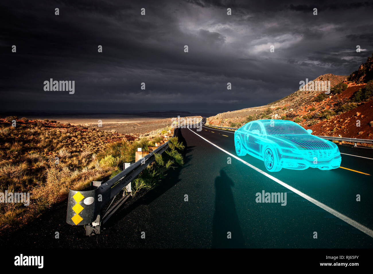 Landstraße, Auto, Polyglon-Grid, CGI, 3D, [M], Komponieren, Markenfrei Stockfoto