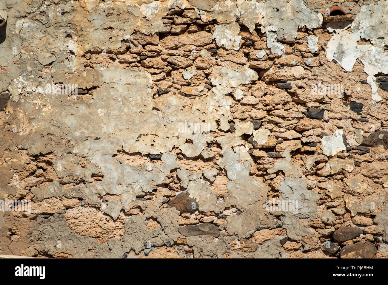 Alte Steinmauer Hintergrund und Textur, in Fuerteventura, Spanien gefunden. Stockfoto
