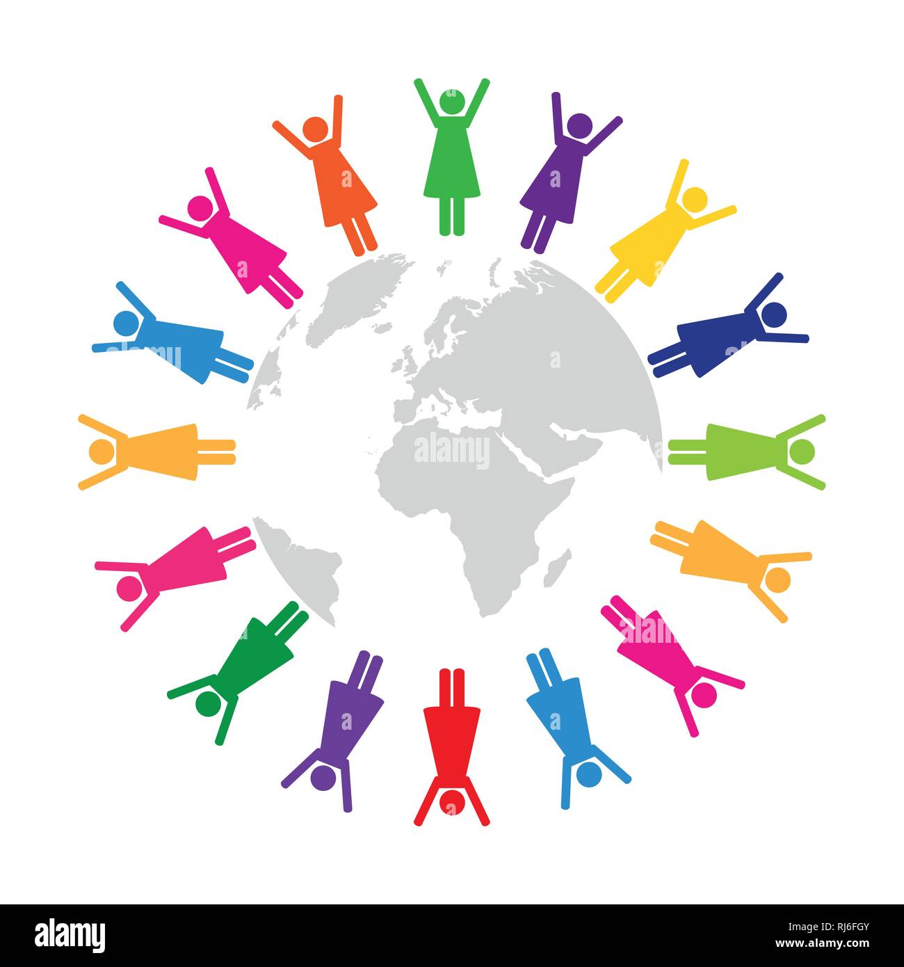 Frauen in verschiedenen Farben rund um die Welt das Piktogramm Vektor-illustration EPS 10. Stock Vektor