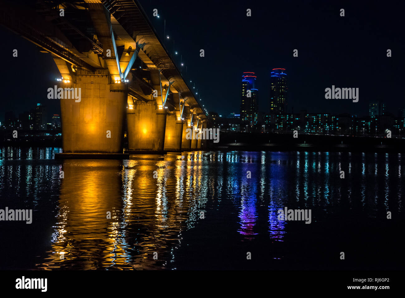 Hangang Fluss Nacht anzeigen Stockfoto