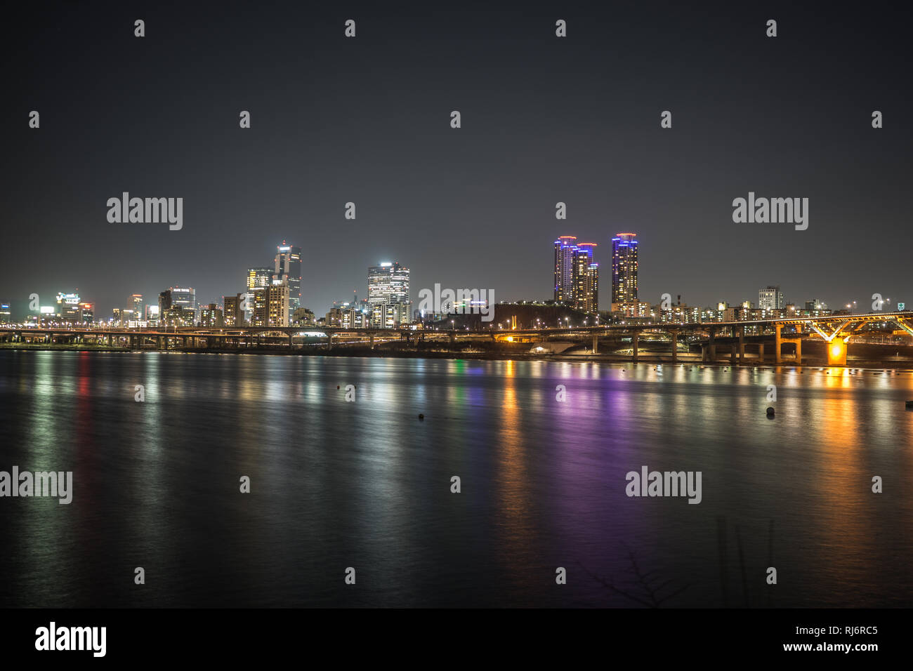 Hangang Fluss Nacht anzeigen Stockfoto