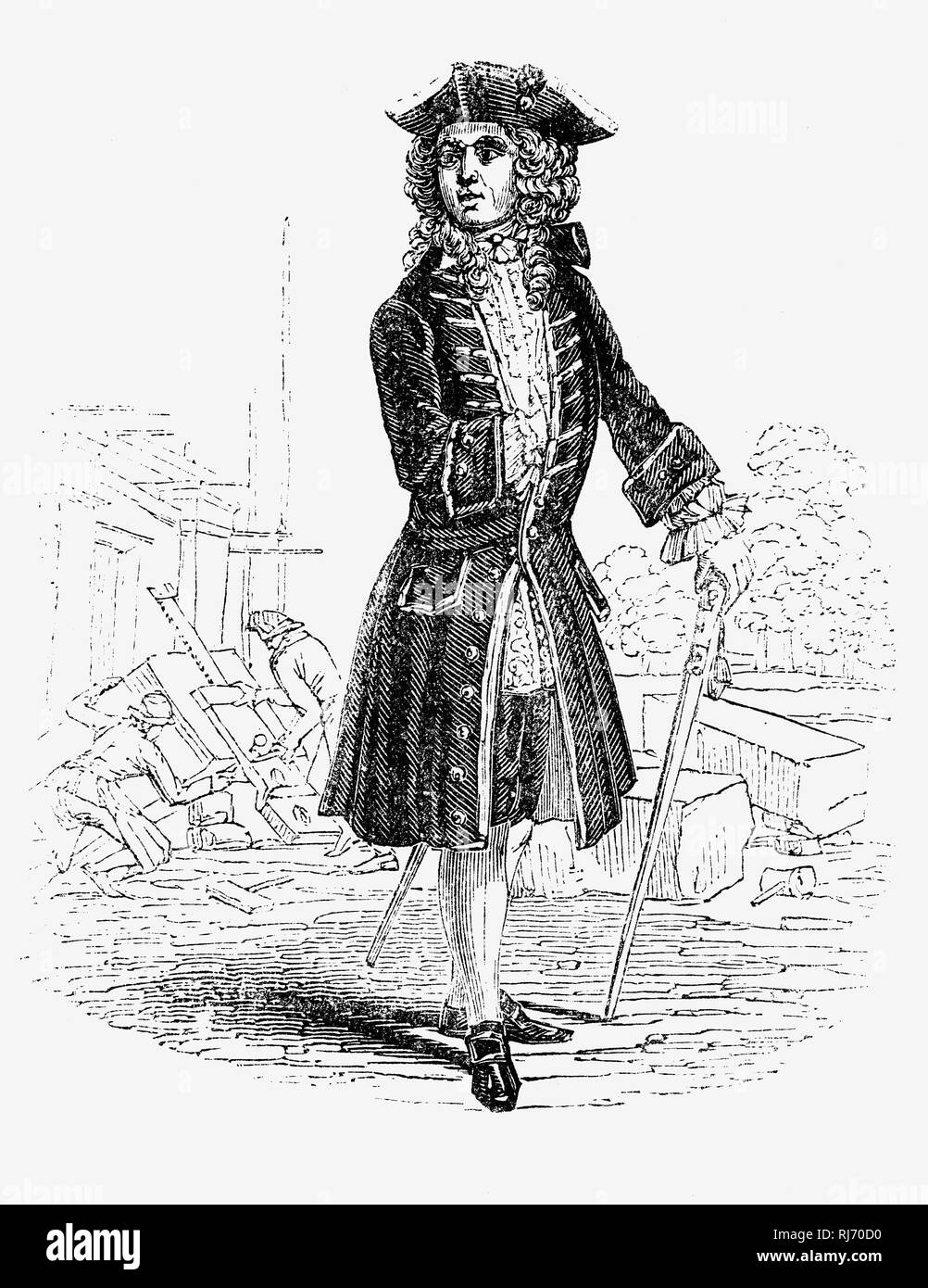 Sir John vanbrugh (1664-1726) war ein englischer Architekt und Dramatiker, vielleicht am besten bekannt als der Designer von Blenheim Palace und Castle Howard. Als ein junger Mann und eine engagierte Whig, er war Teil der Regelung James II. zu stürzen, William III. auf dem Thron und Englisch die parlamentarische Demokratie zu schützen, und er wurde von den Franzosen als politische Gefangene eingesperrt. Er ging später auf zwei argumentative und freimütige Restaurierung Komödien zu schreiben, der Rückfall (1696) und Die provozierte Frau (1697), die dauerhafte Bühne geworden sind Favoriten aber ursprünglich verursacht viel Kontroverse. Stockfoto