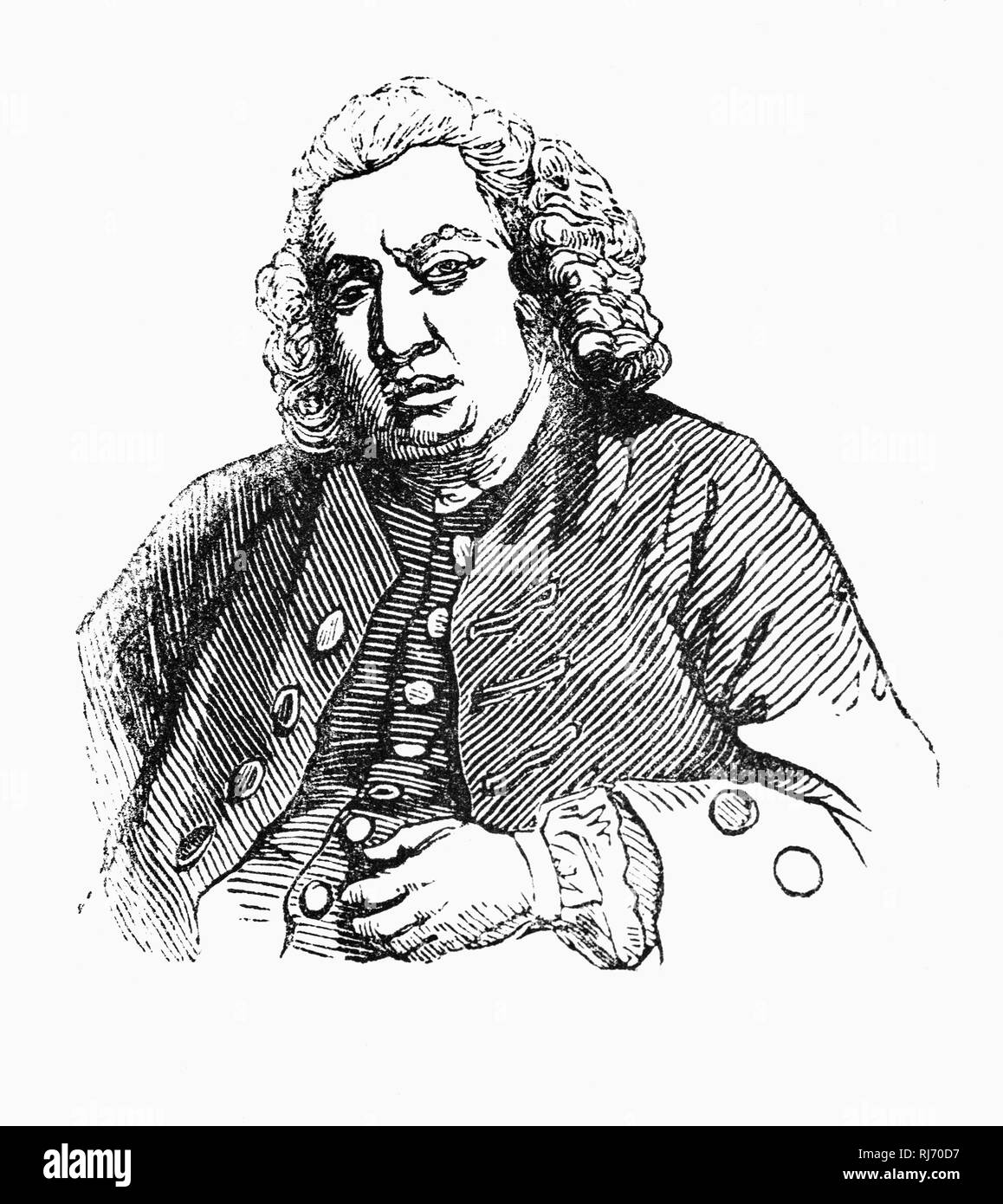 Samuel Johnson (1709-1784), die oft als Dr. Johnson, ein englischer Schriftsteller war, dauerhafte Beiträge zur Englischen Literatur als Dichter, Dramatiker, Essayist, Moralist, Literaturkritiker, Biograph, Editor und Lexikograph gemacht. Er war ein frommer Anglikanische, einem großzügigen Philanthrop und eine engagierte Tory. Johnson war, mit den Worten von Steven Lynn, 'mehr als ein bekannter Schriftsteller und Gelehrten"; er war ein Berühmtheit für seine Aktivitäten und als es nichts zu berichten, etwas, das erfunden wurde. Stockfoto