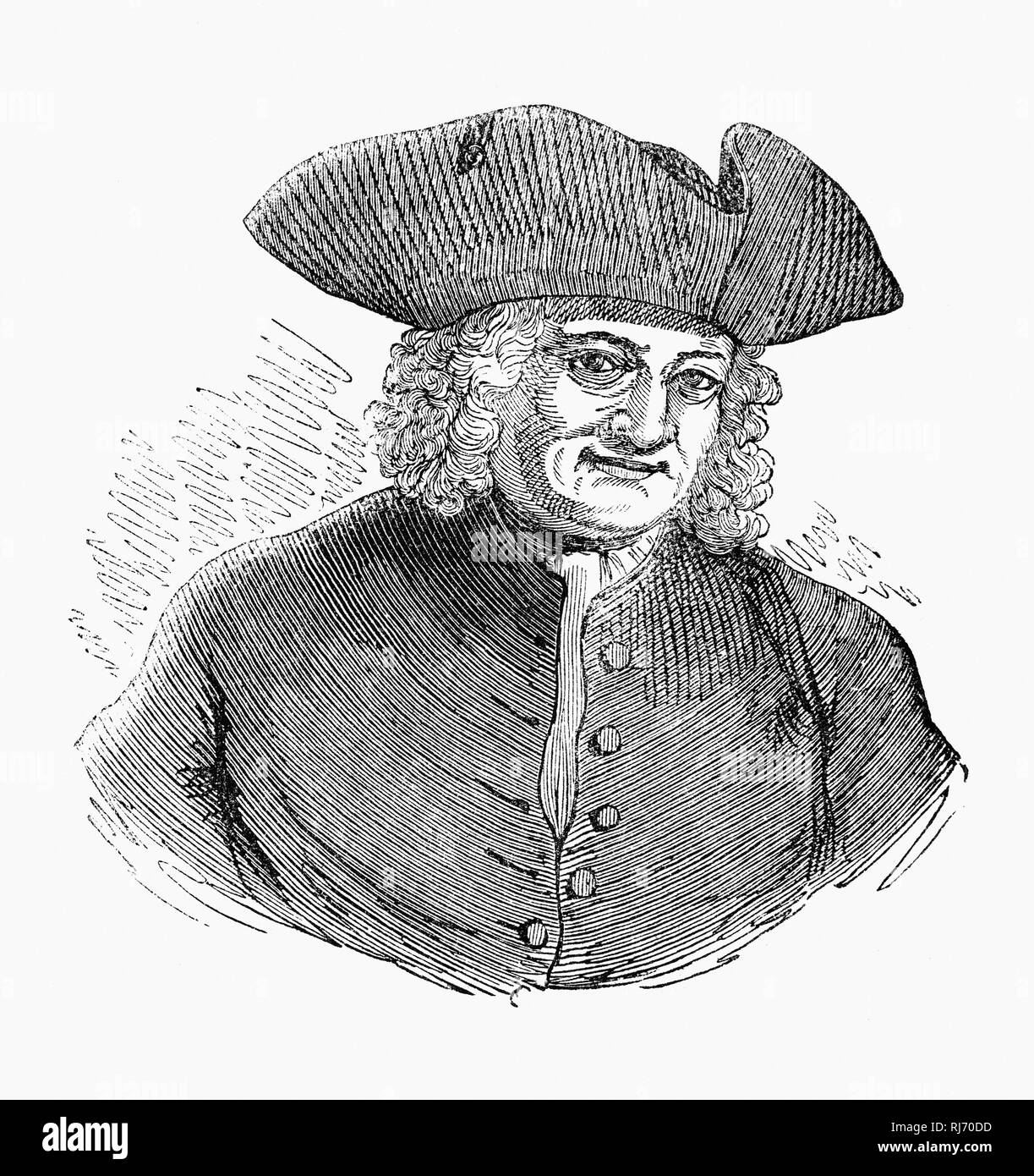 Kapitän Thomas Coram (1668-1751) war ein Philanthrop, der die Londoner Foundling Hospital in Lambs Conduit Felder, Bloomsbury, London, nach der verlassenen Kinder - die angeblich erste integriert die Nächstenliebe der Welt zu sein. Hogarth, ein persönlicher Freund von Coram, gehörte zu den ersten Präsidenten der Foundling Hospital und durch seine Bemühungen eine frühe Veranstaltungsort für zeitgenössische Künstler in Großbritannien. Der Erfolg dieser Unternehmung führte zur Gründung der Gesellschaft der Künstler Stockfoto