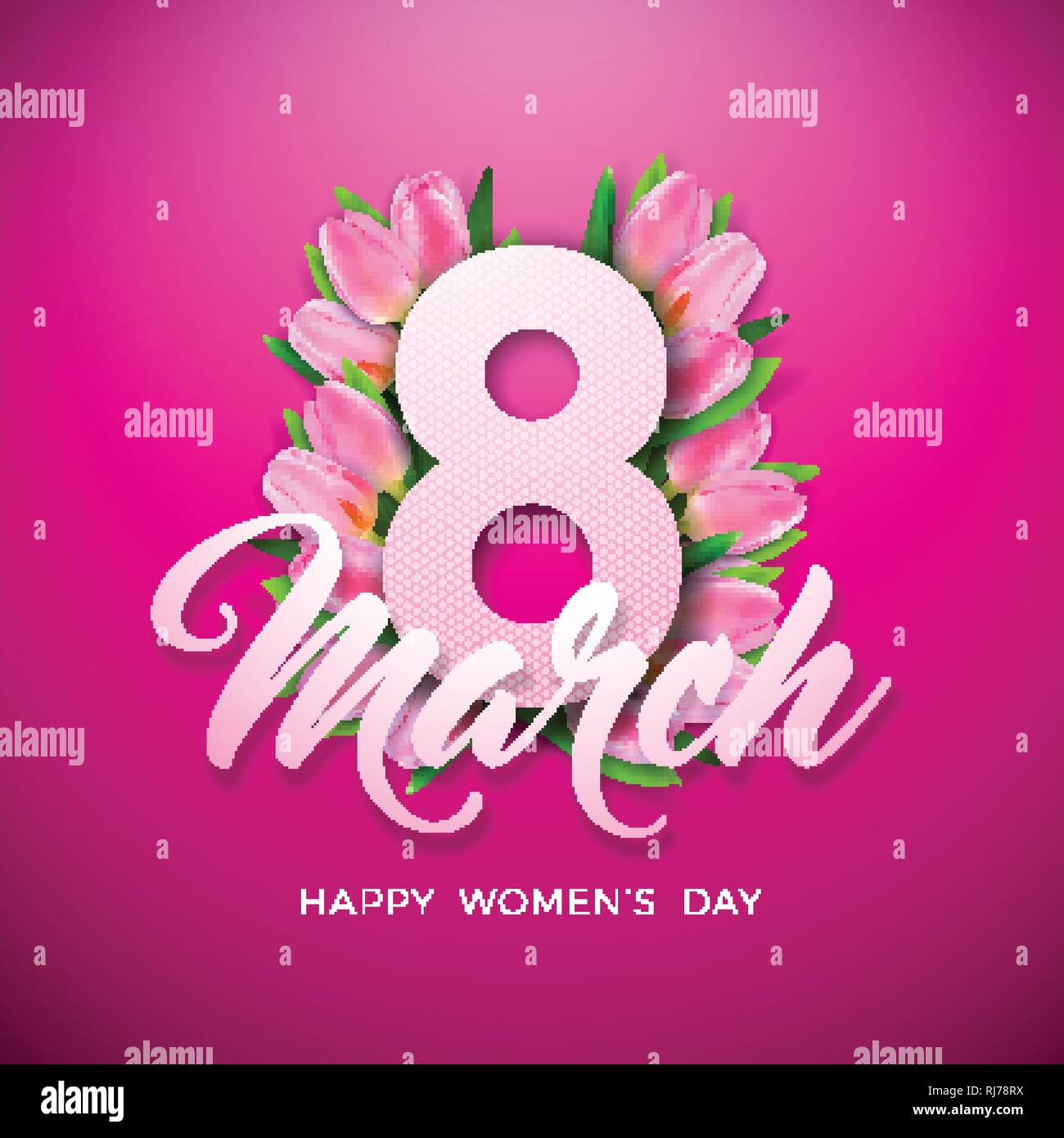 Happy Tag der Frauen Blumen Grußkarte Design. Internationalen weiblichen Feiertag Illustration mit Abstravt Blume und Typografie Buchstabe auf rosa Hintergrund Stock Vektor