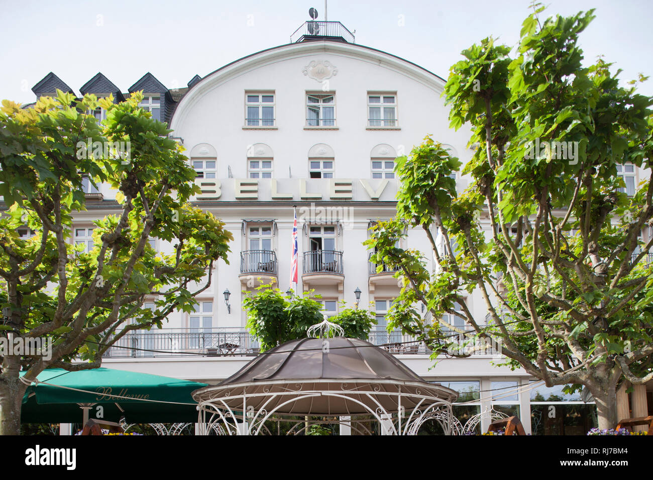 Historisches Hotel Bellevue am Rhein, Boppard, Unesco Weltkulturerbe Oberes Mittelrheintal, Rheinland-Pfalz, Deutschland, Stockfoto