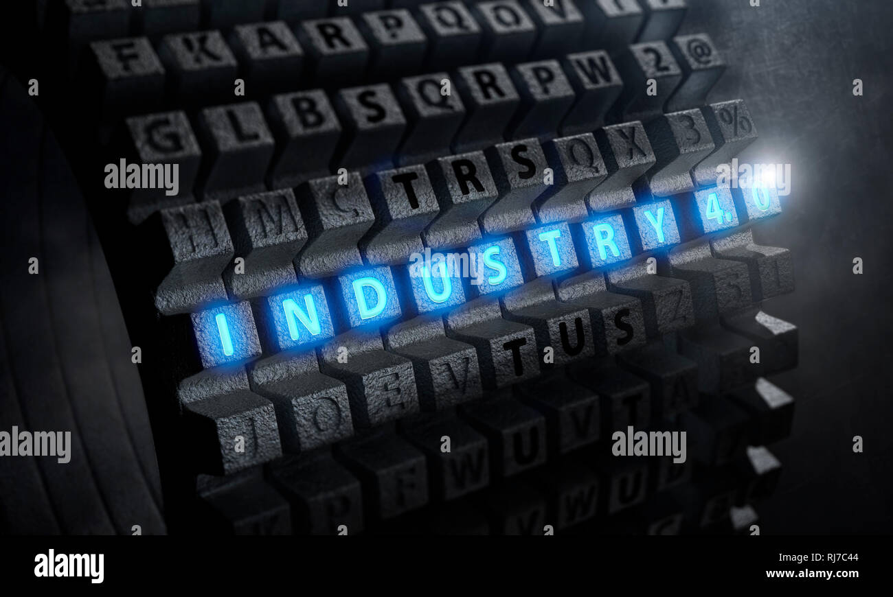 Industrie 4.0, Digitalisierung, Zahnrad Stockfoto