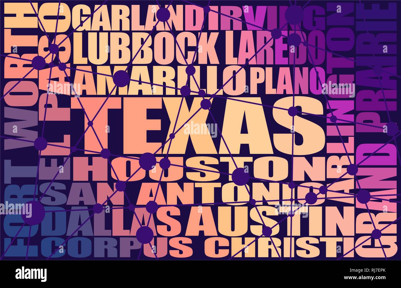Texas Städte Liste Stock Vektor