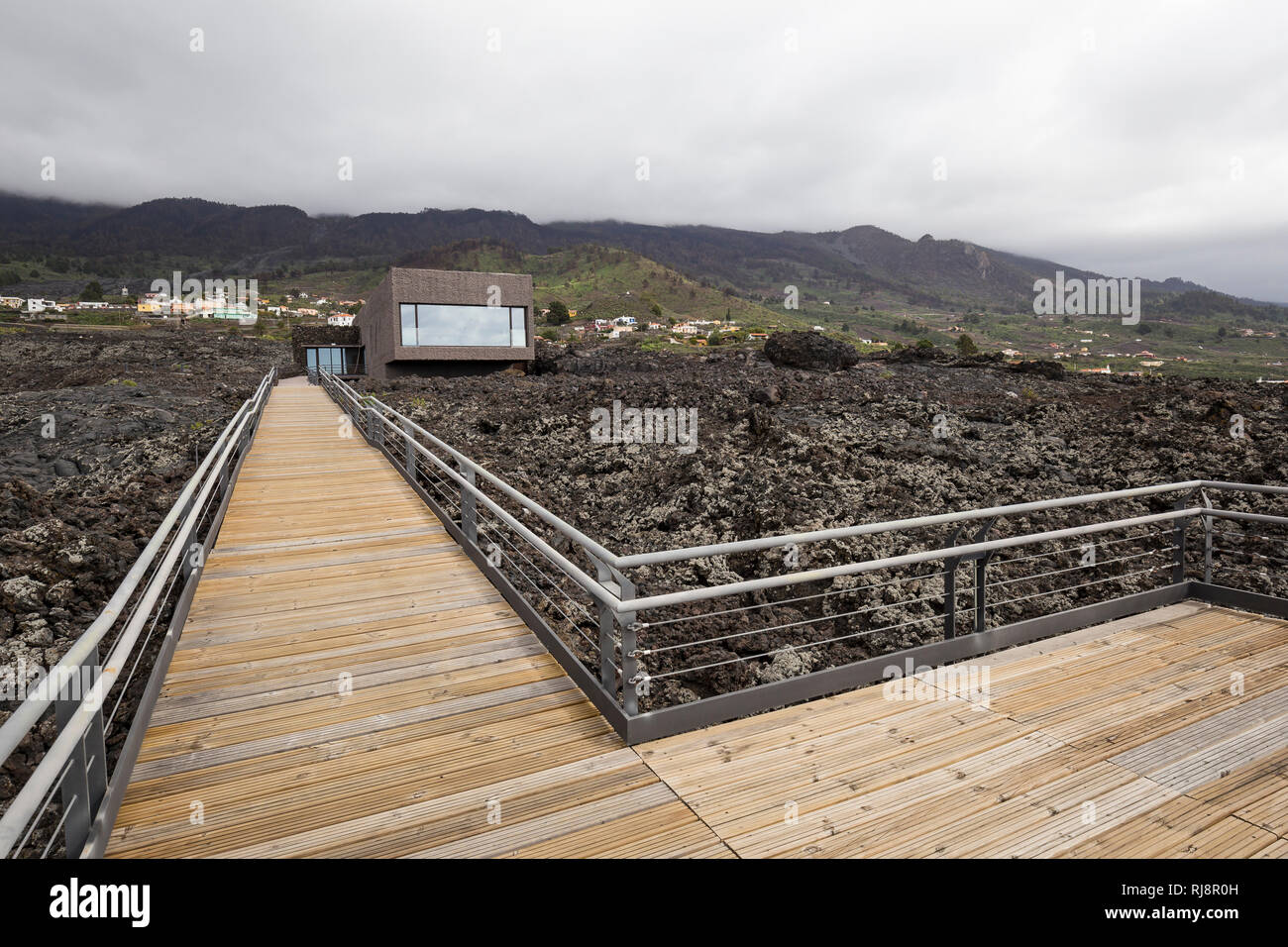 Besucherzentrum am Lavastrom des Vulkans San Juan, Los Llanos, La Palma, Kanarische Inseln, Spanien Stockfoto