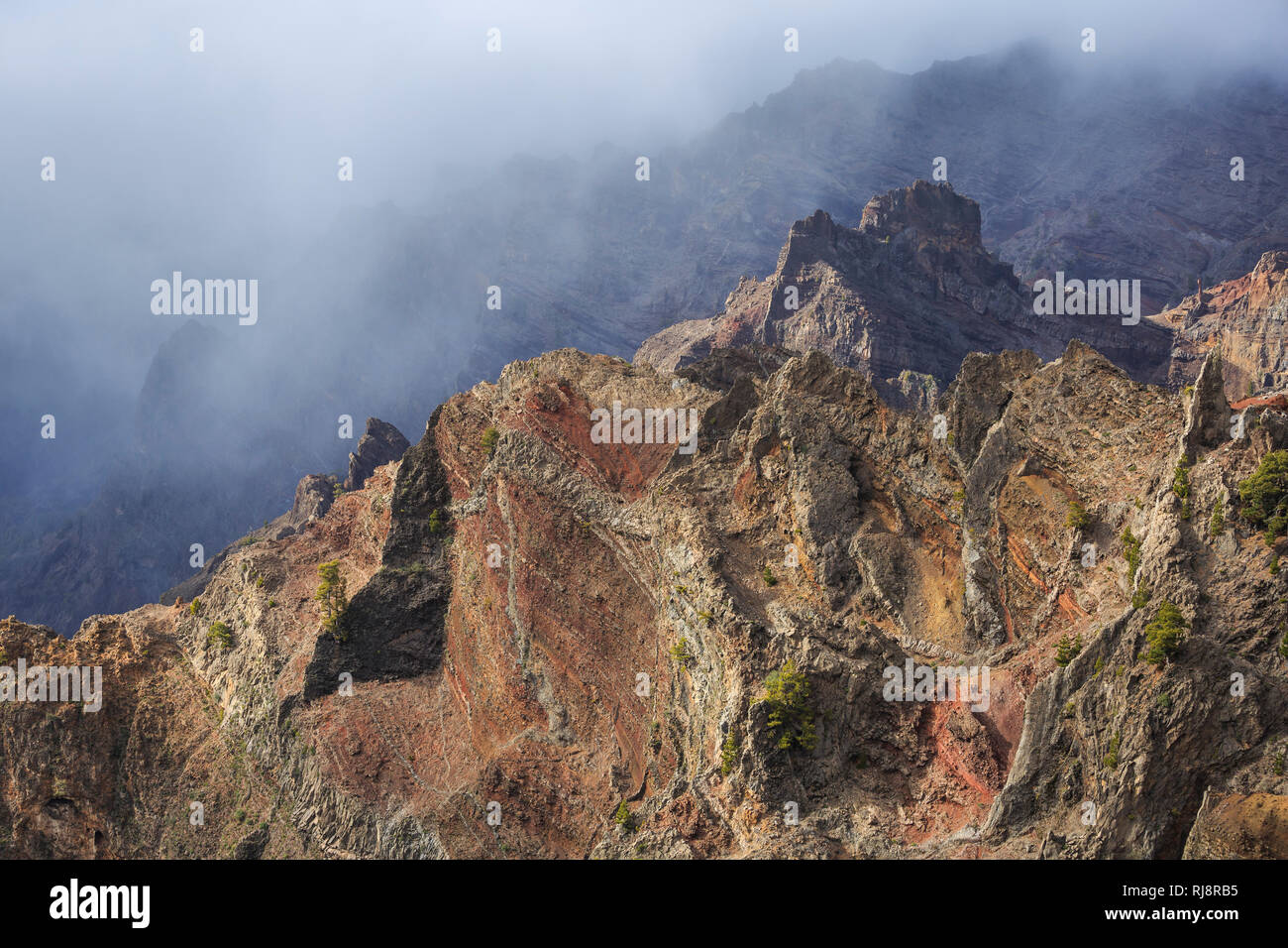 Blick in die Caldera de Taburiente, Nationalpark, La Palma, Kanarische Inseln, Spanien Stockfoto