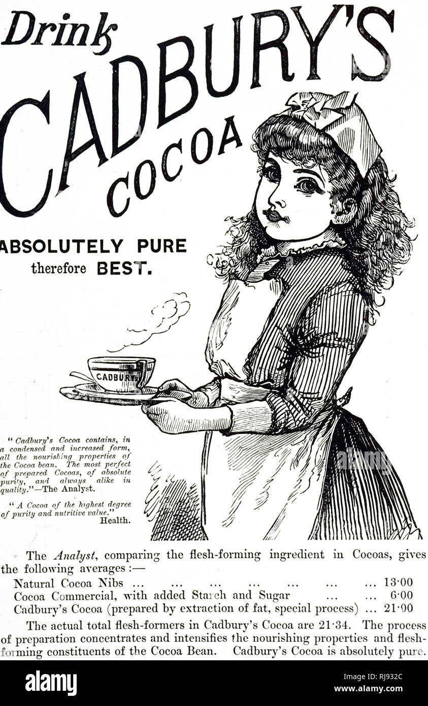 Eine Anzeige für Cadbury's heißen Kakao. Vom 19. Jahrhundert Stockfoto