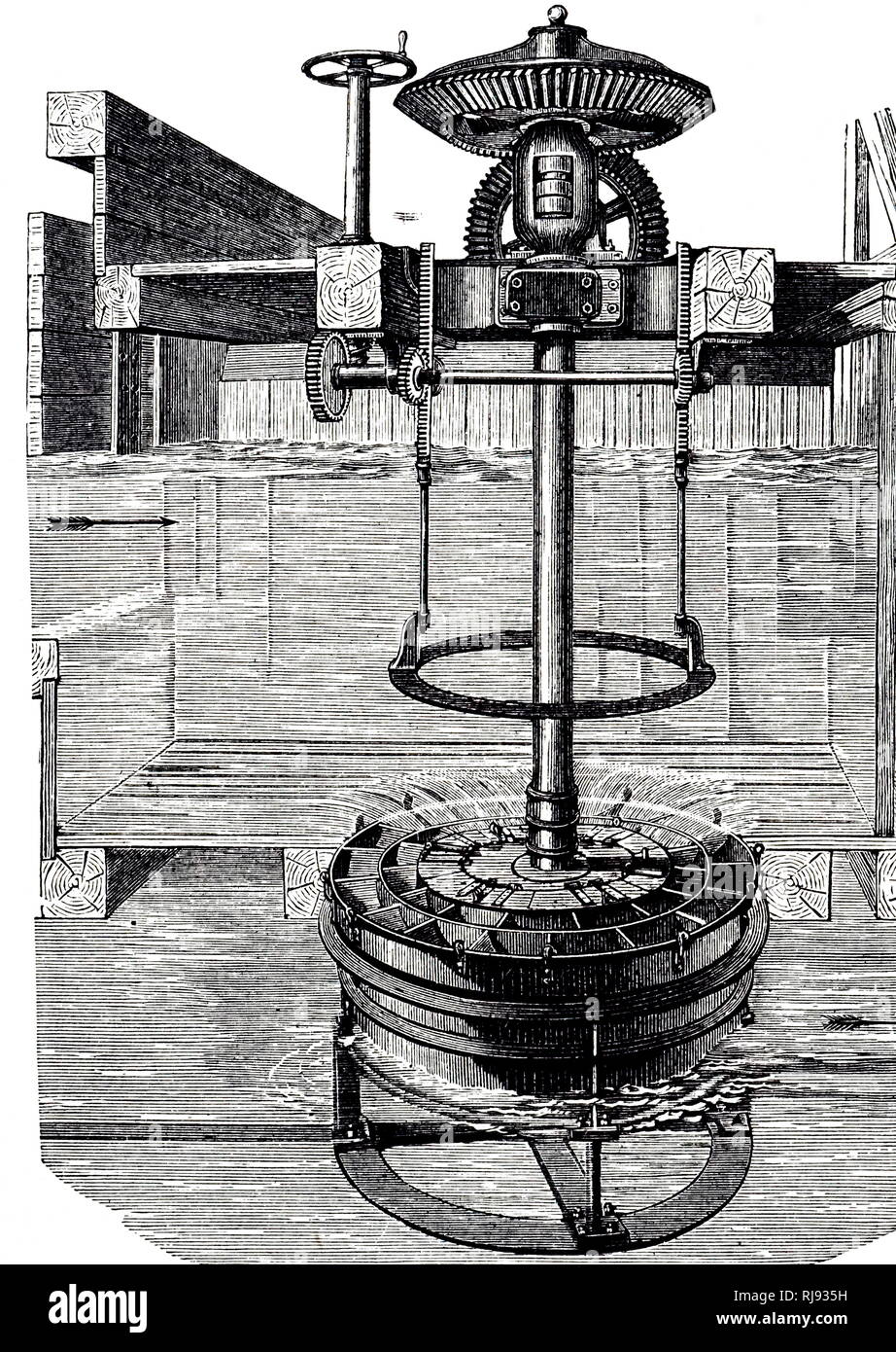 Eine Gravur der Darstellung von Segur Wasser turbine oder vortexrad. Vom 19. Jahrhundert Stockfoto