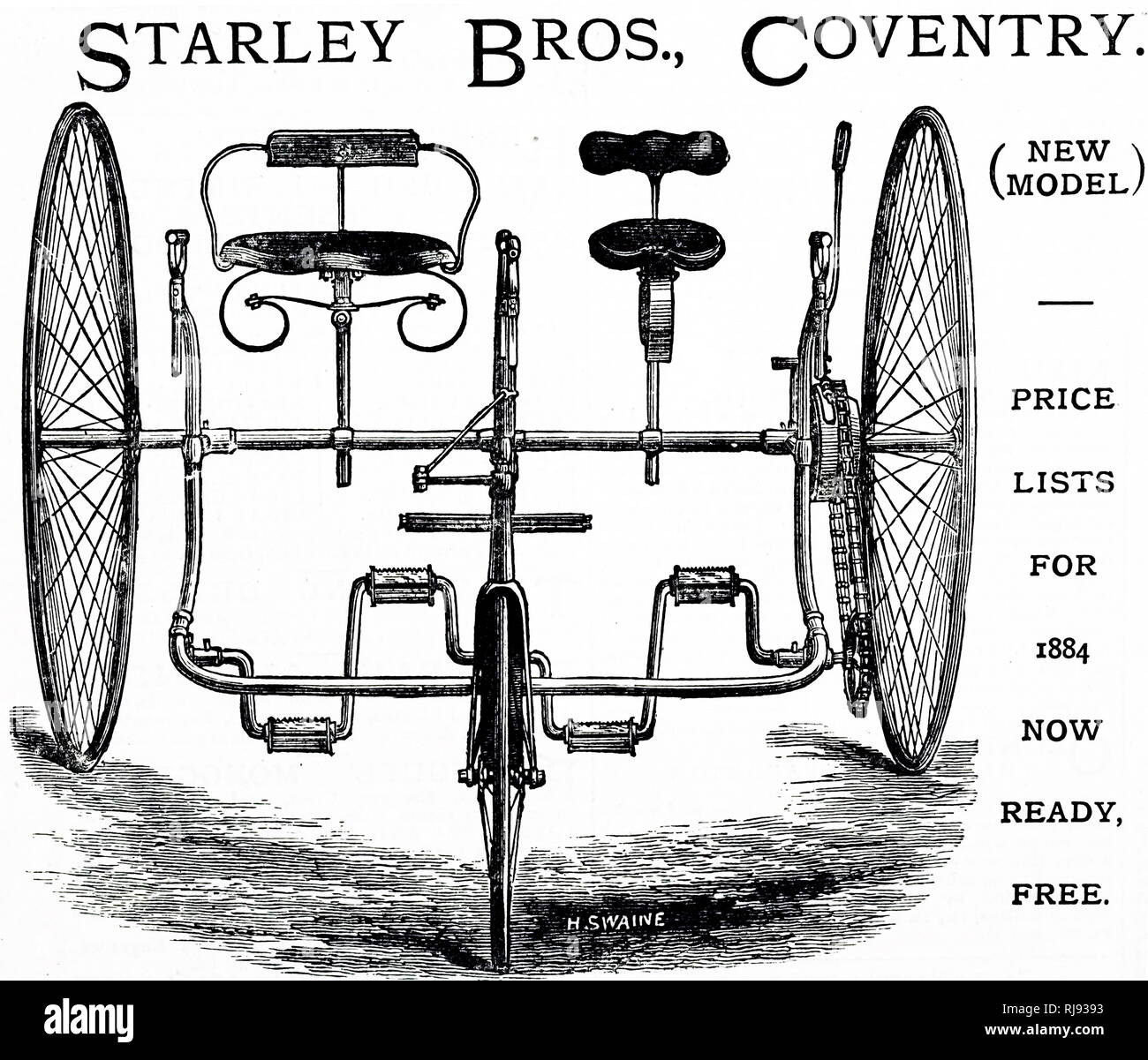 Eine Werbung für Starley Bros. Zyklen. Vom 19. Jahrhundert Stockfoto
