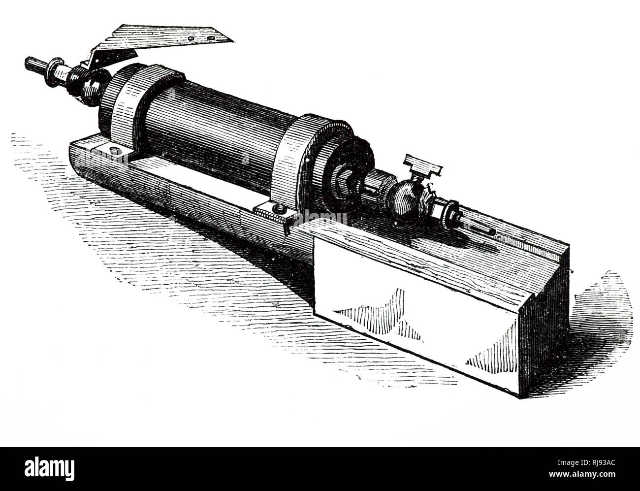 Eine Henry Cavendish metallische eudiometer. Henry Cavendish (1731-1810) ein britischer Philosoph, Wissenschaftler und eine experimentelle und theoretische Chemiker und Physiker. Vom 19. Jahrhundert Stockfoto